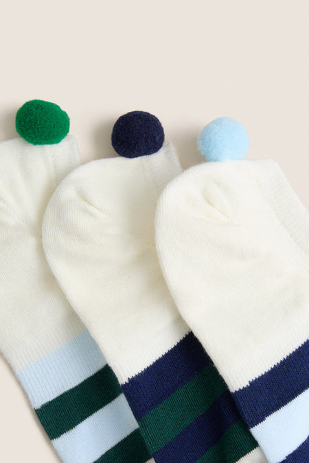 Green and Blue Pom Pom Sock Set of 3