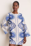 Ultramarine Medallion Cotton Linen Linden Mini Dress
