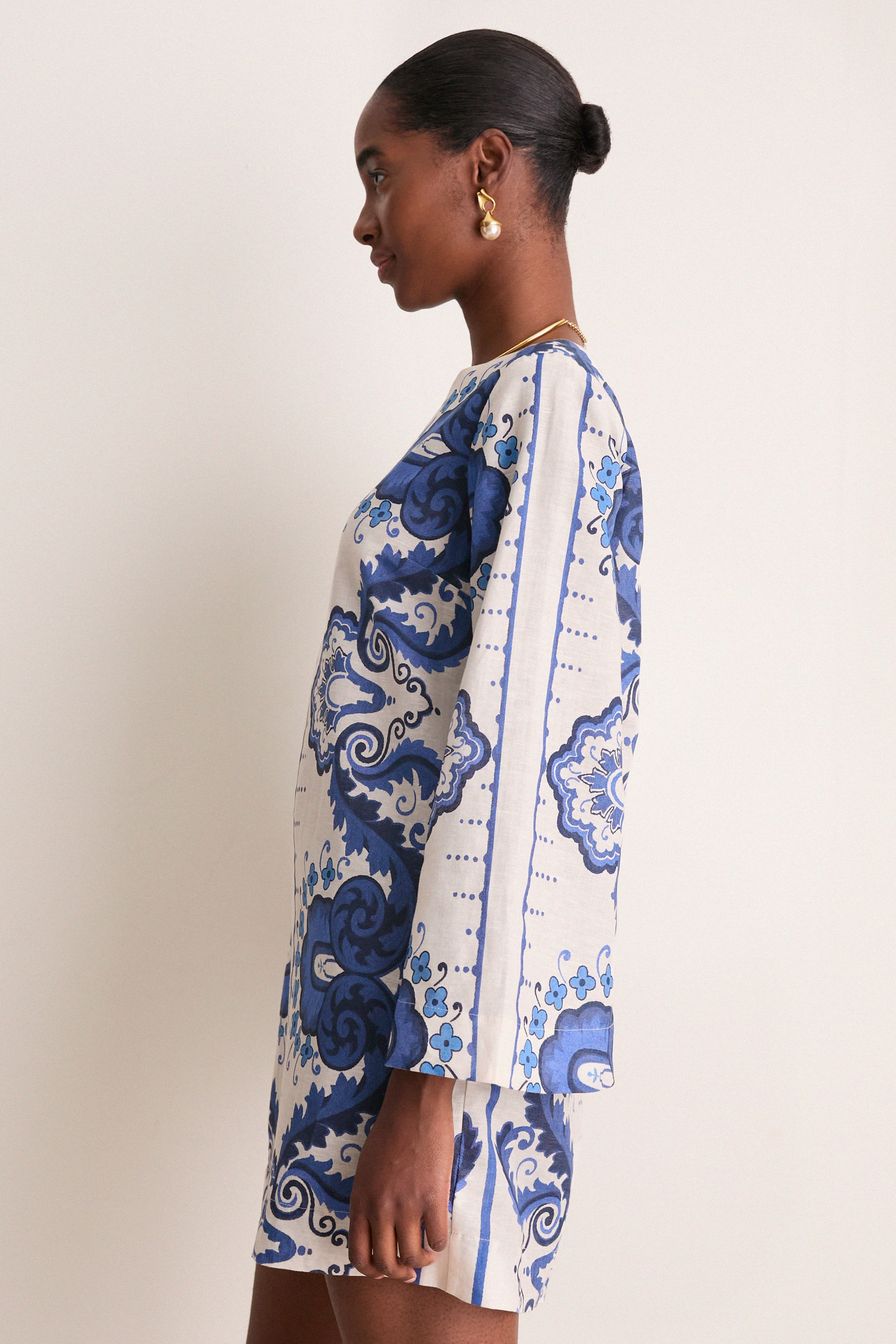 Ultramarine Medallion Cotton Linen Linden Mini Dress | Tuckernuck