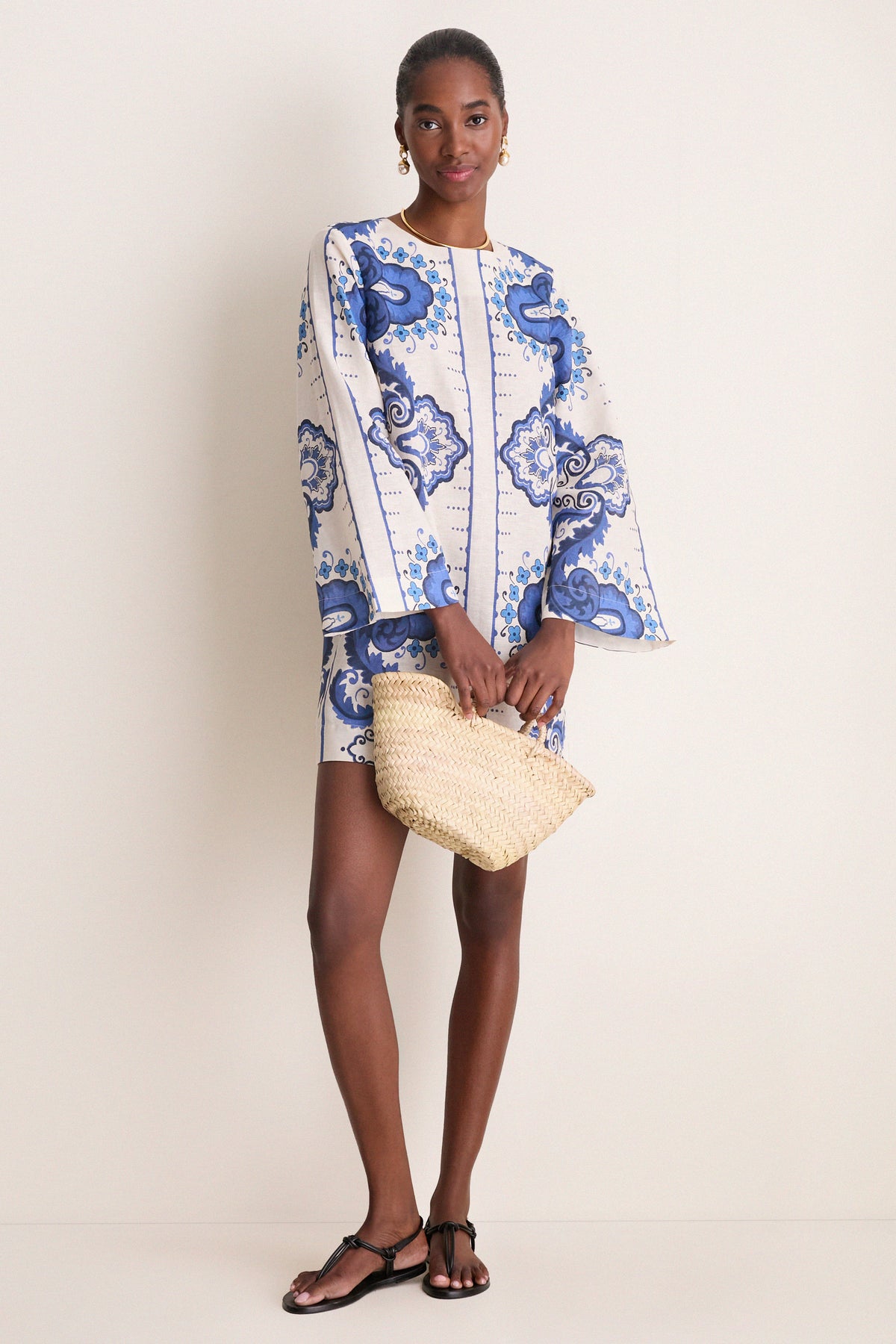 Ultramarine Medallion Cotton Linen Linden Mini Dress