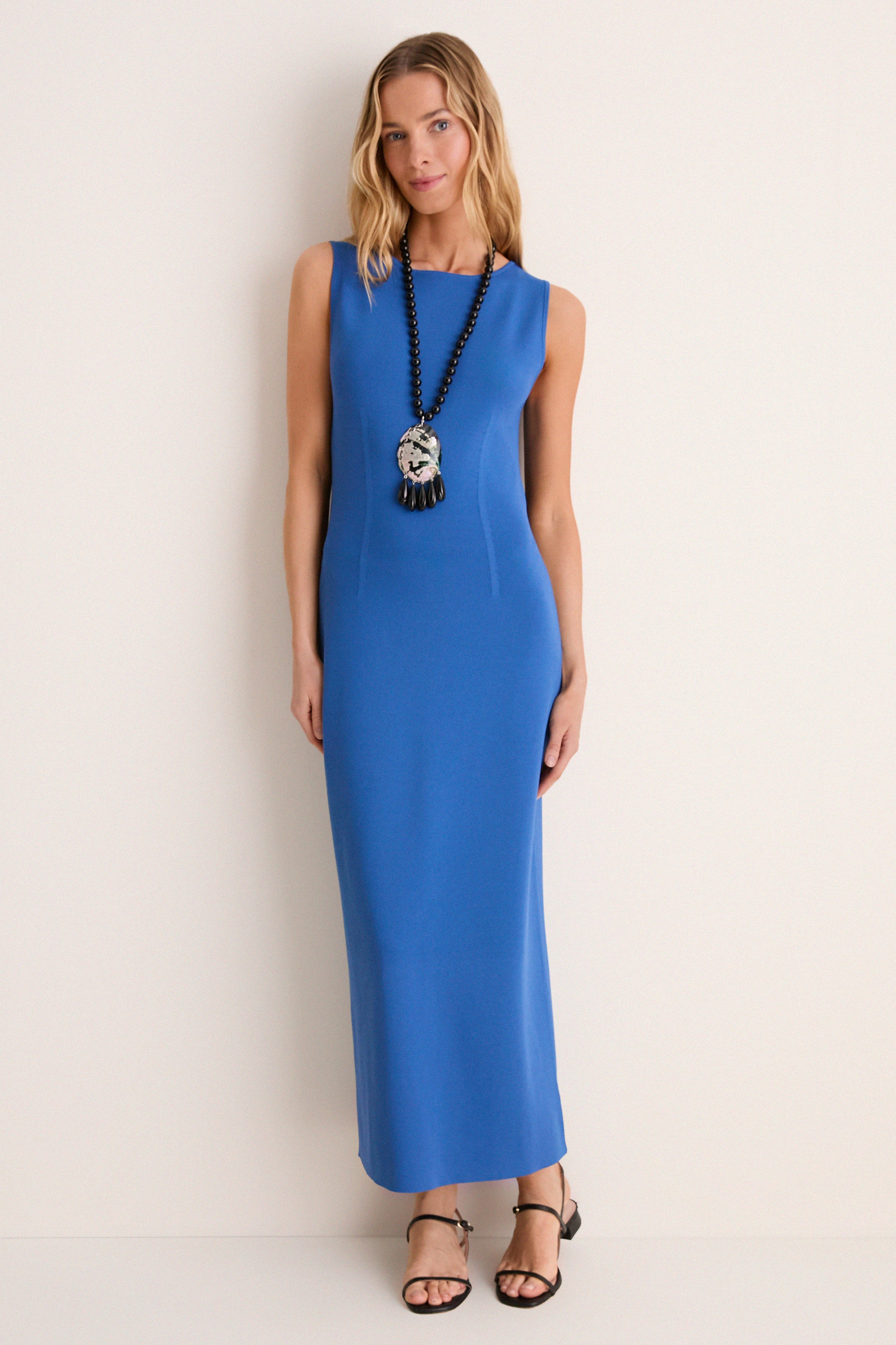 blue knit dress Tuckernuck Azure Kingston Azure / M or effortless resort styling Style:Queen Leslie Padme in that black jacquard mother of the bride dress
