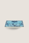 Oriente Italiano Iris Large Square Change Tray: A classic porcelain dish with blue floral motifs, gold trim, effortlessly blending fun and high-end style. Perfect for a chic, confident space.
