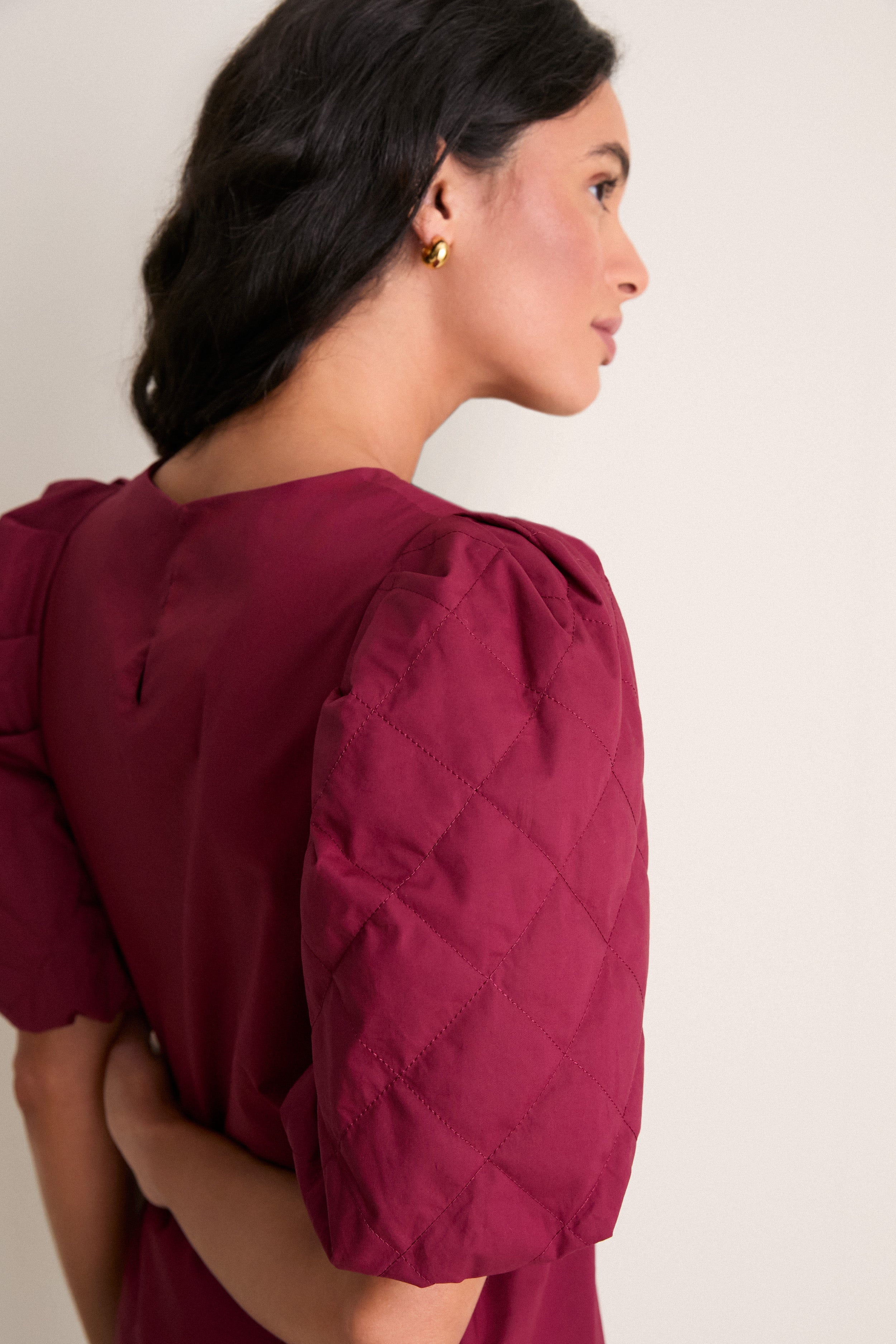Oxblood Quilted Sleeve Olivia Blouse