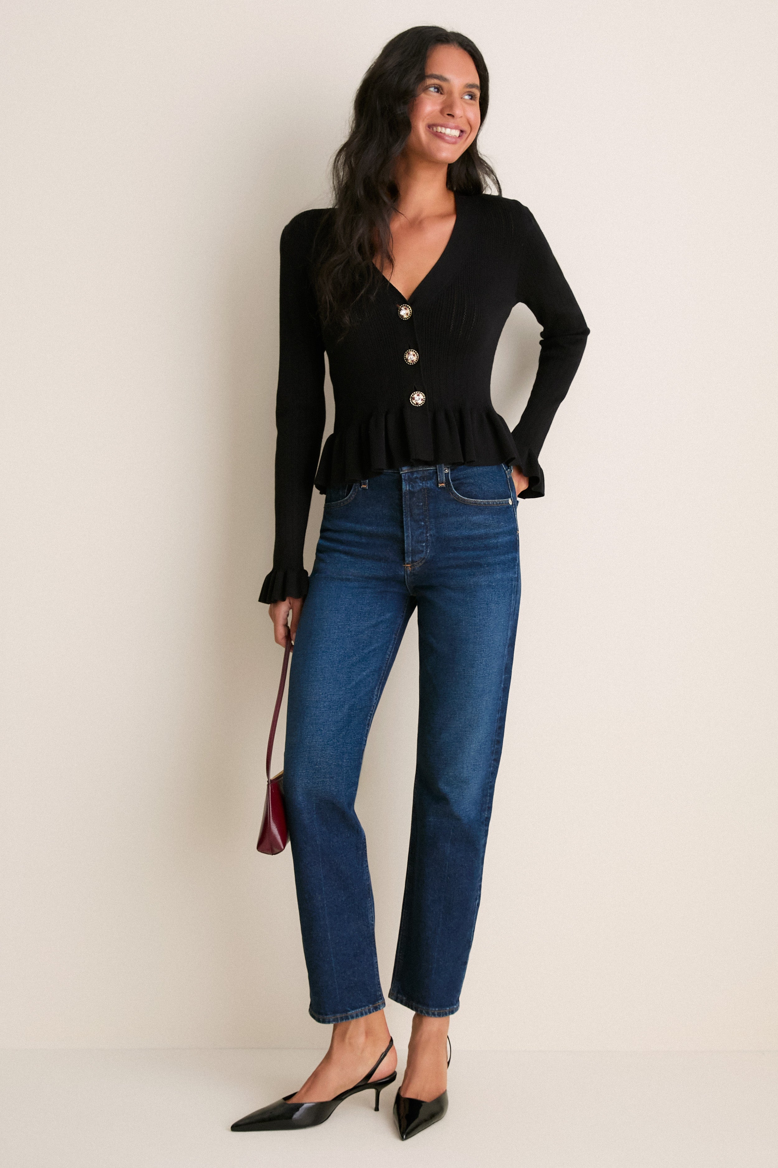 Black Bejeweled Button Sylvia Cardigan | English Factory