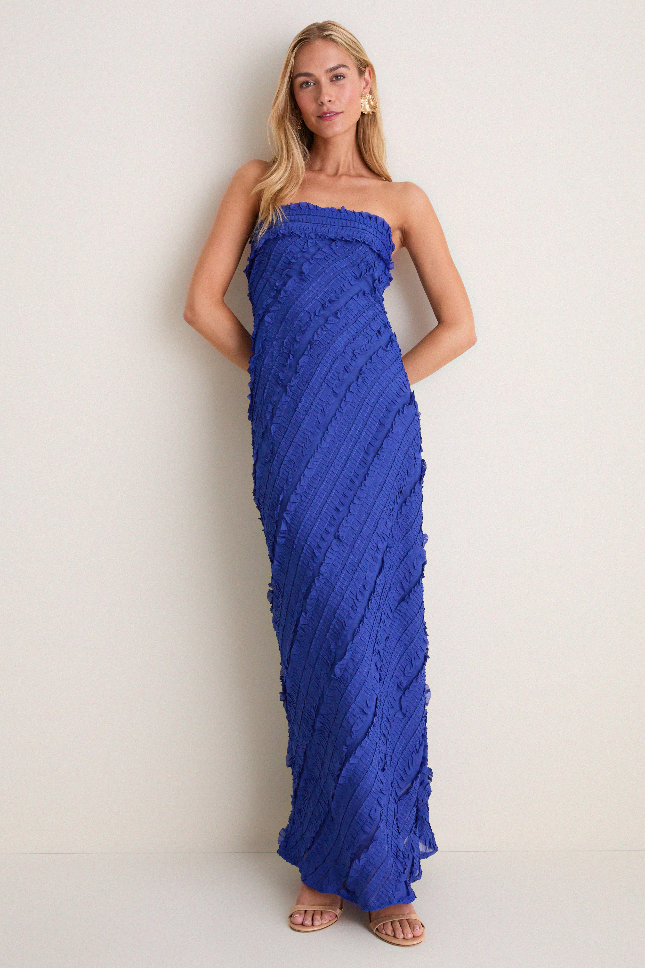 Cobalt Blue Textured Carrie Strapless Dress