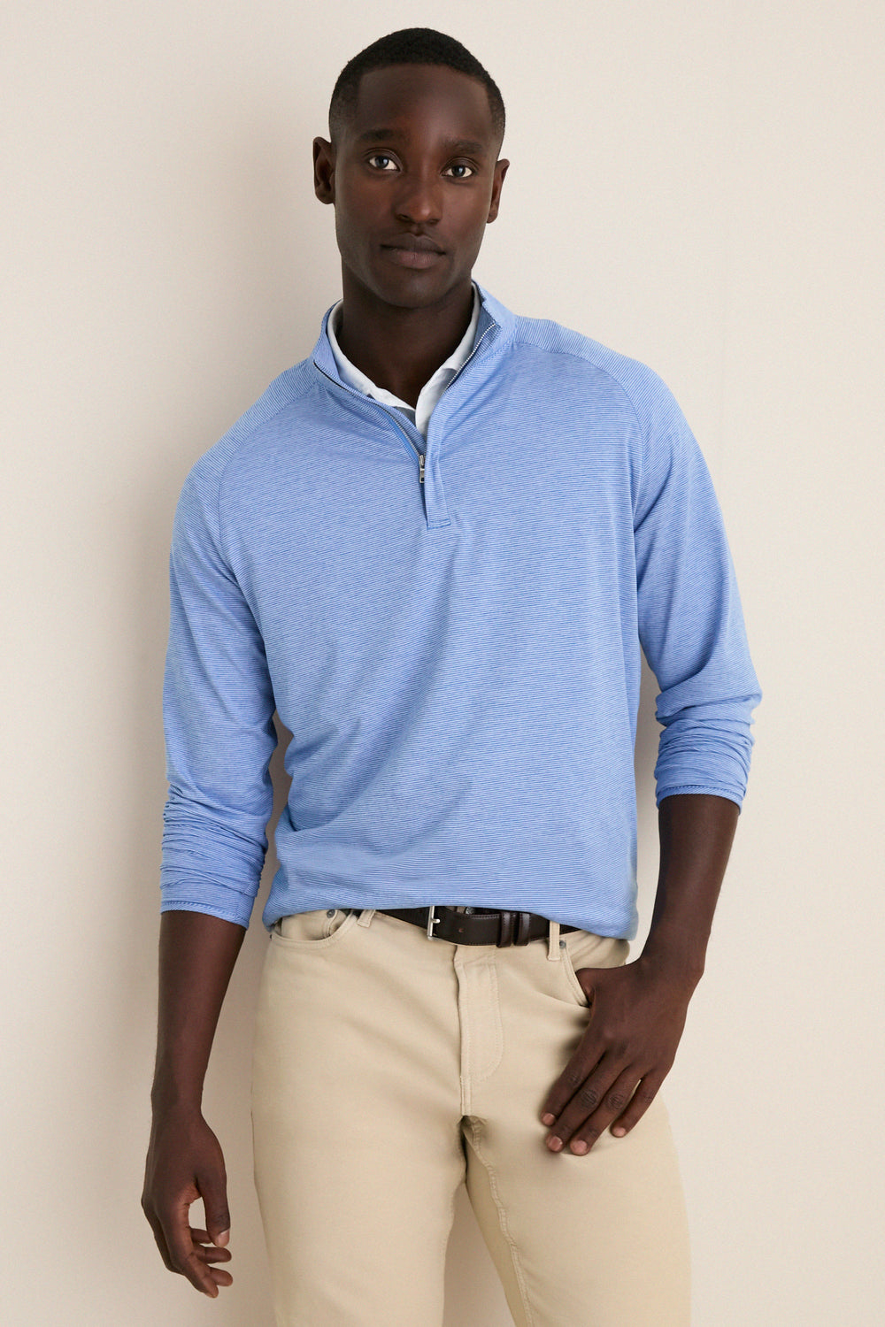 Dust Blue Stealth Stripe Performance Quarter Zip | Peter Millar Dust Blue Stealth Stripe Performance Quarter Zip | Peter Millar