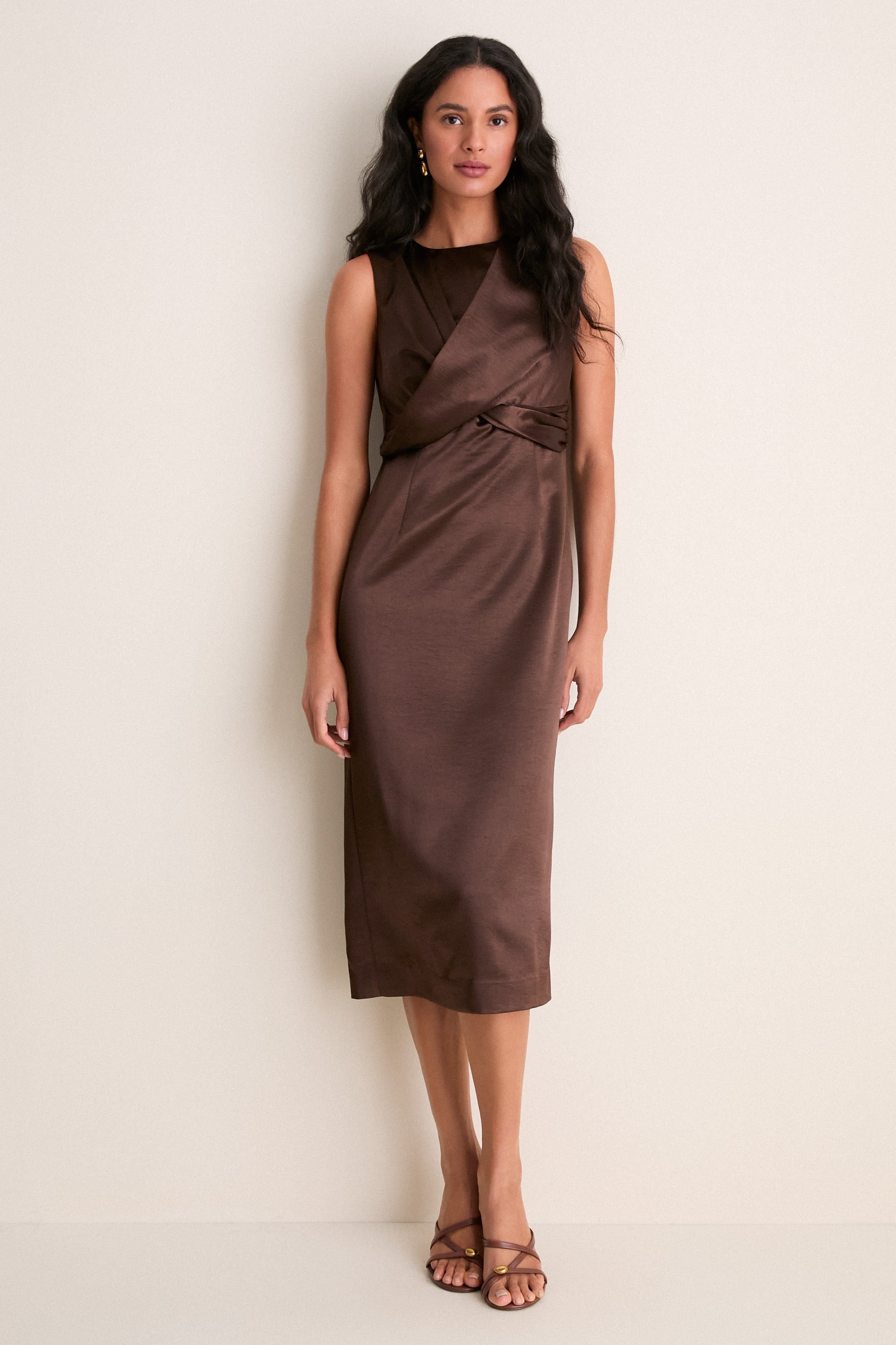 brown silk midi dress Satin ASOS DESIGN contrast bust cup