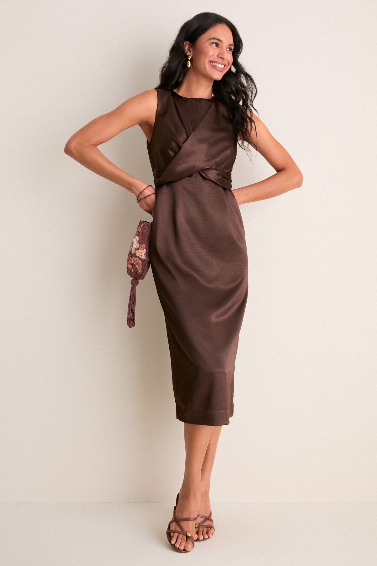 Hyacinth House Cappuccino Satin Celeste Midi Dress Cappuccino / XS
