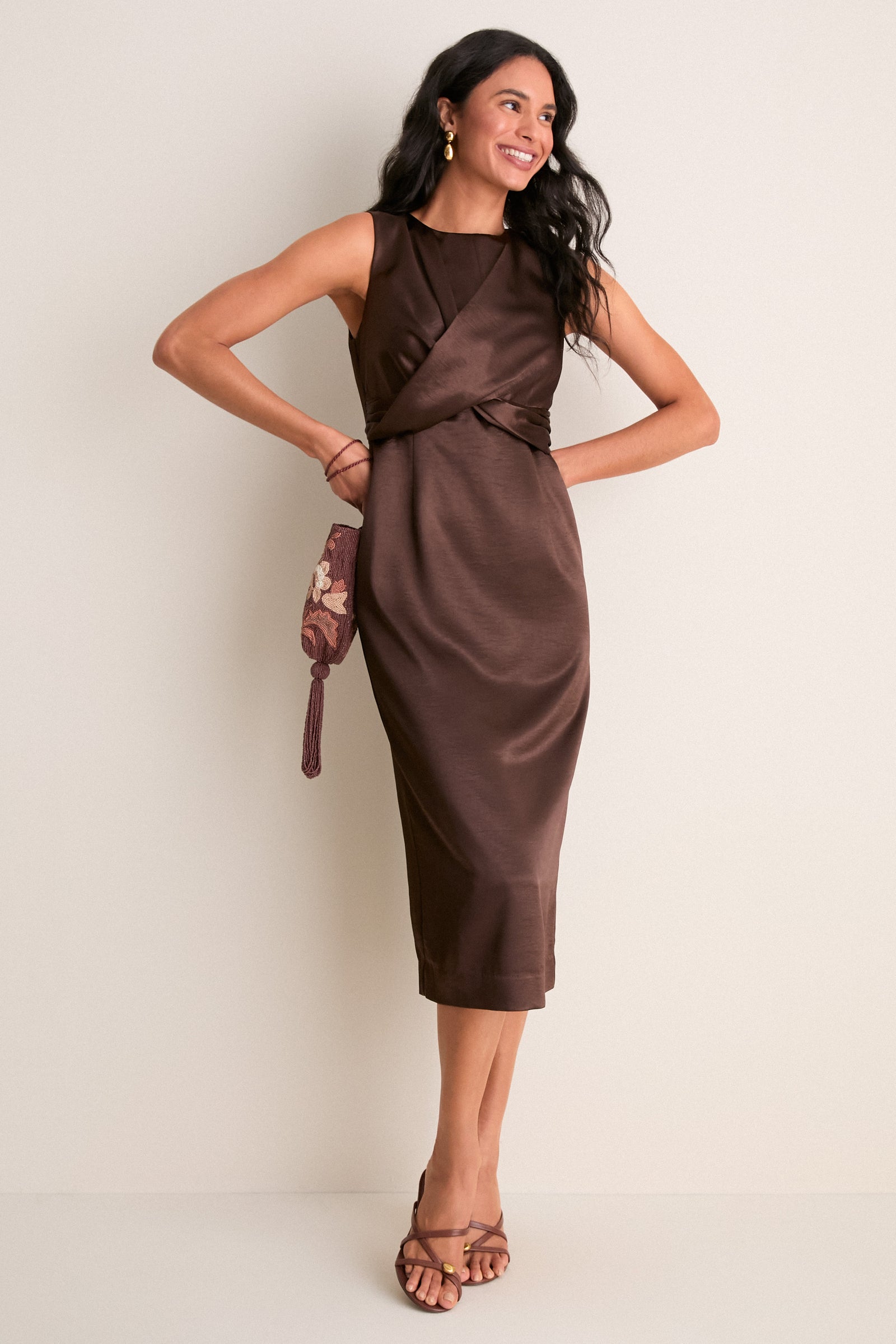 Cappuccino Satin Celeste Midi Dress