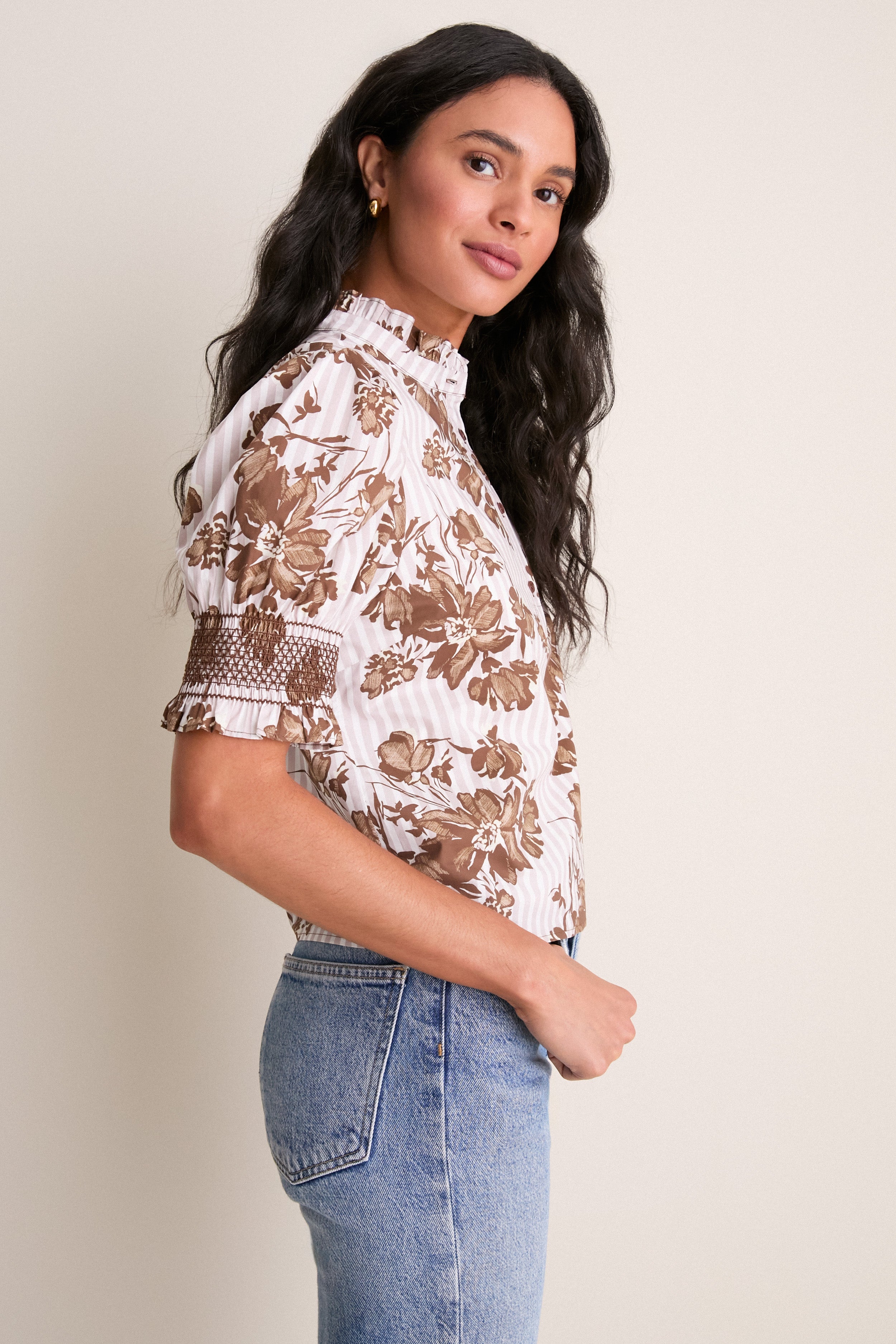 Brown Floral Stripe Eliza Blouse | Hyacinth House