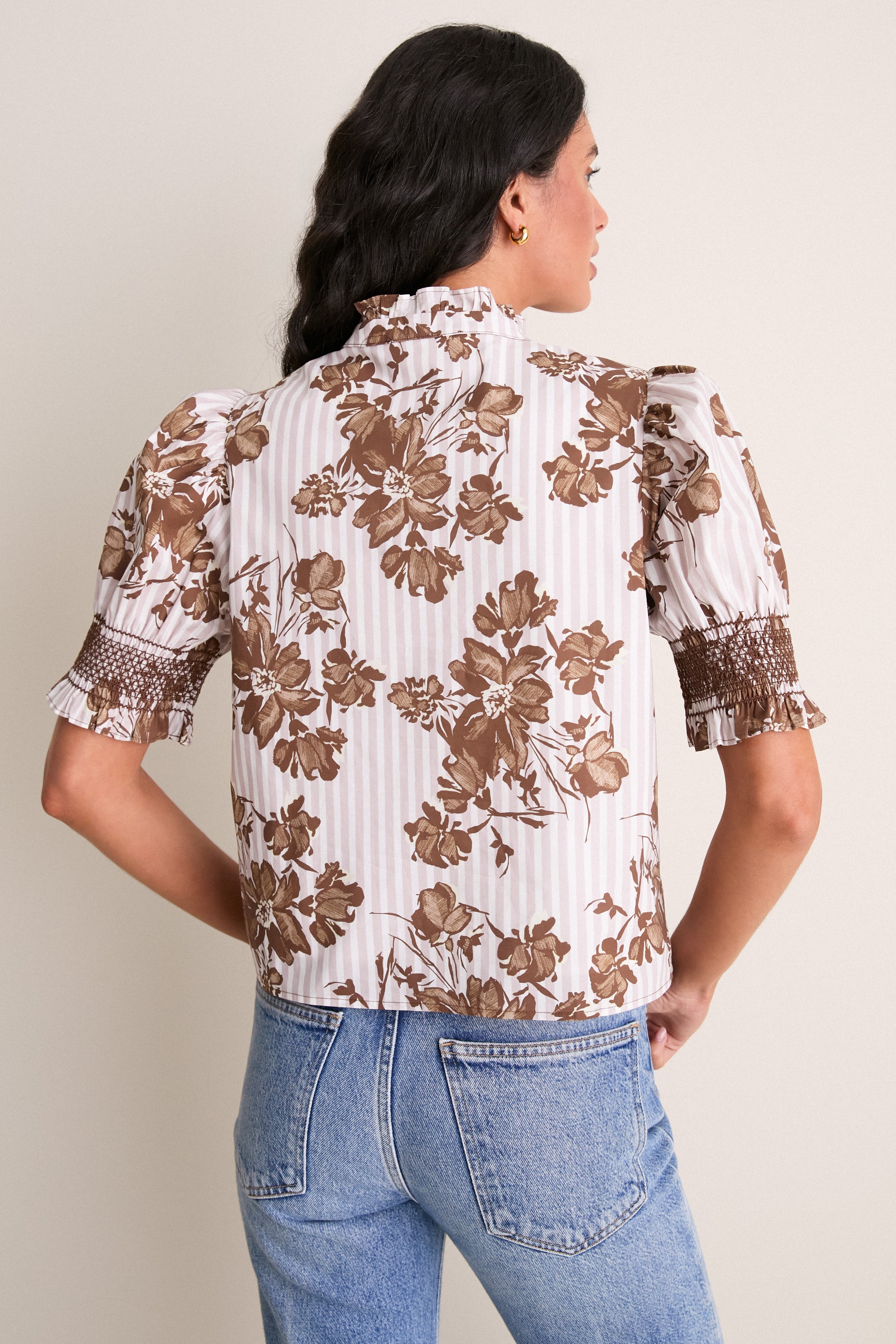 Brown Floral Stripe Eliza Blouse | Hyacinth House