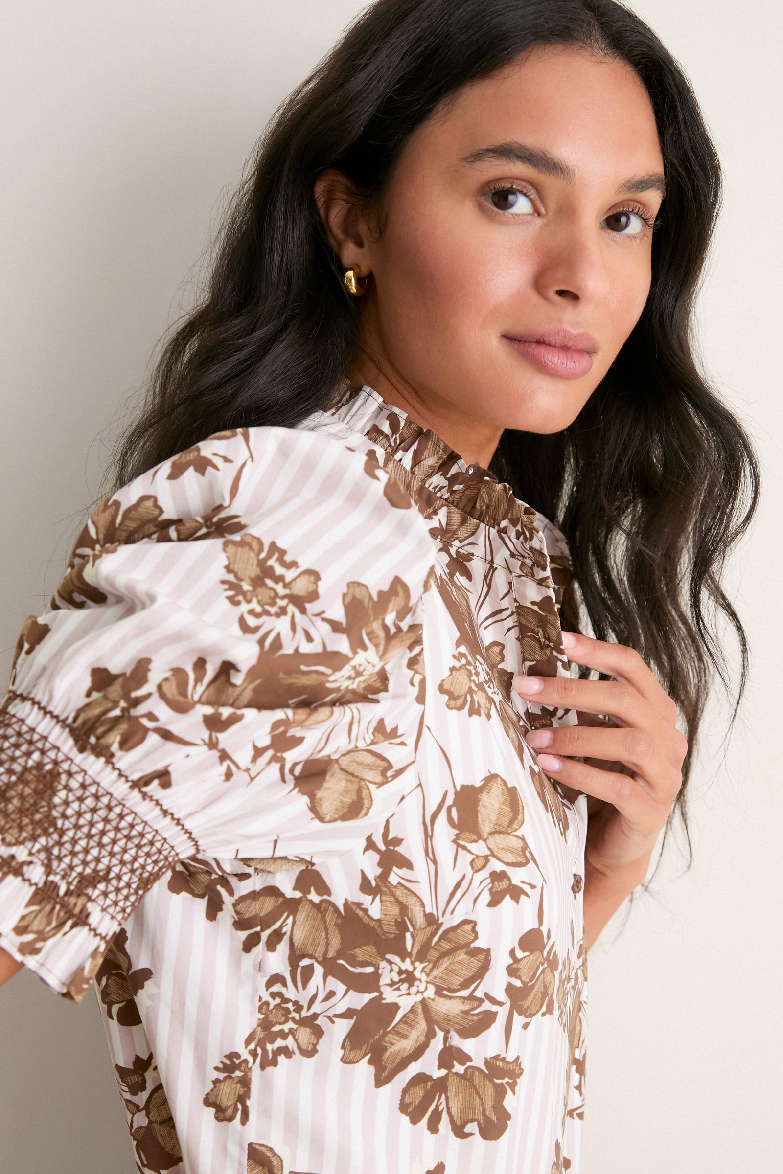 Brown Floral Stripe Eliza Blouse