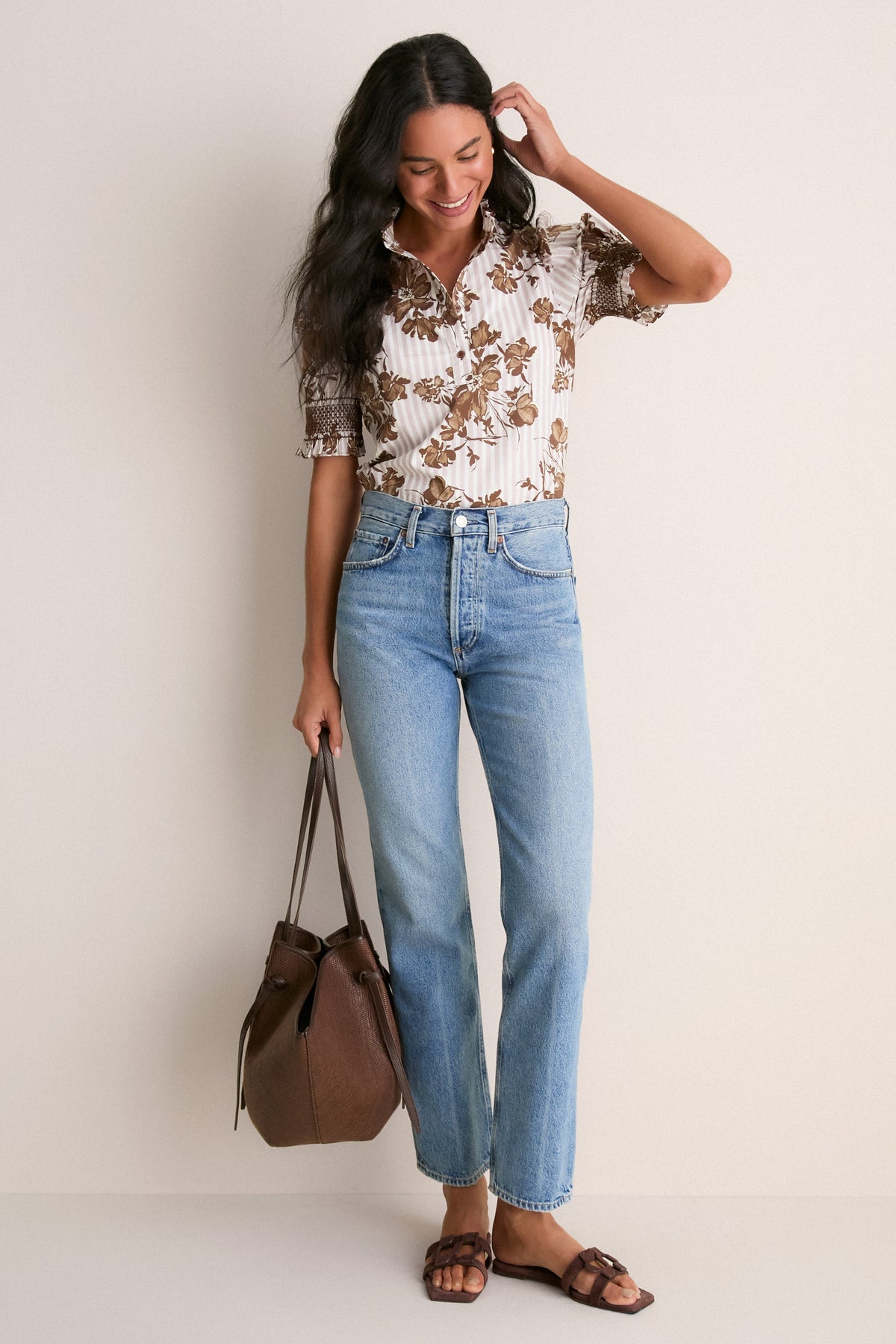 Brown Floral Stripe Eliza Blouse