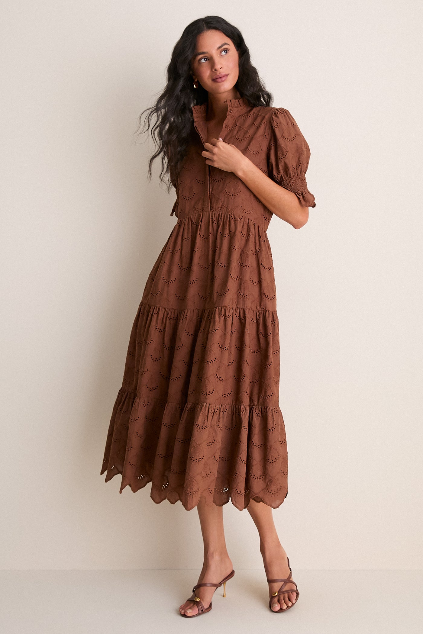 Hyacinth House Chocolate Eyelet Bennett Midi Dress Chocolate Eyelet / L