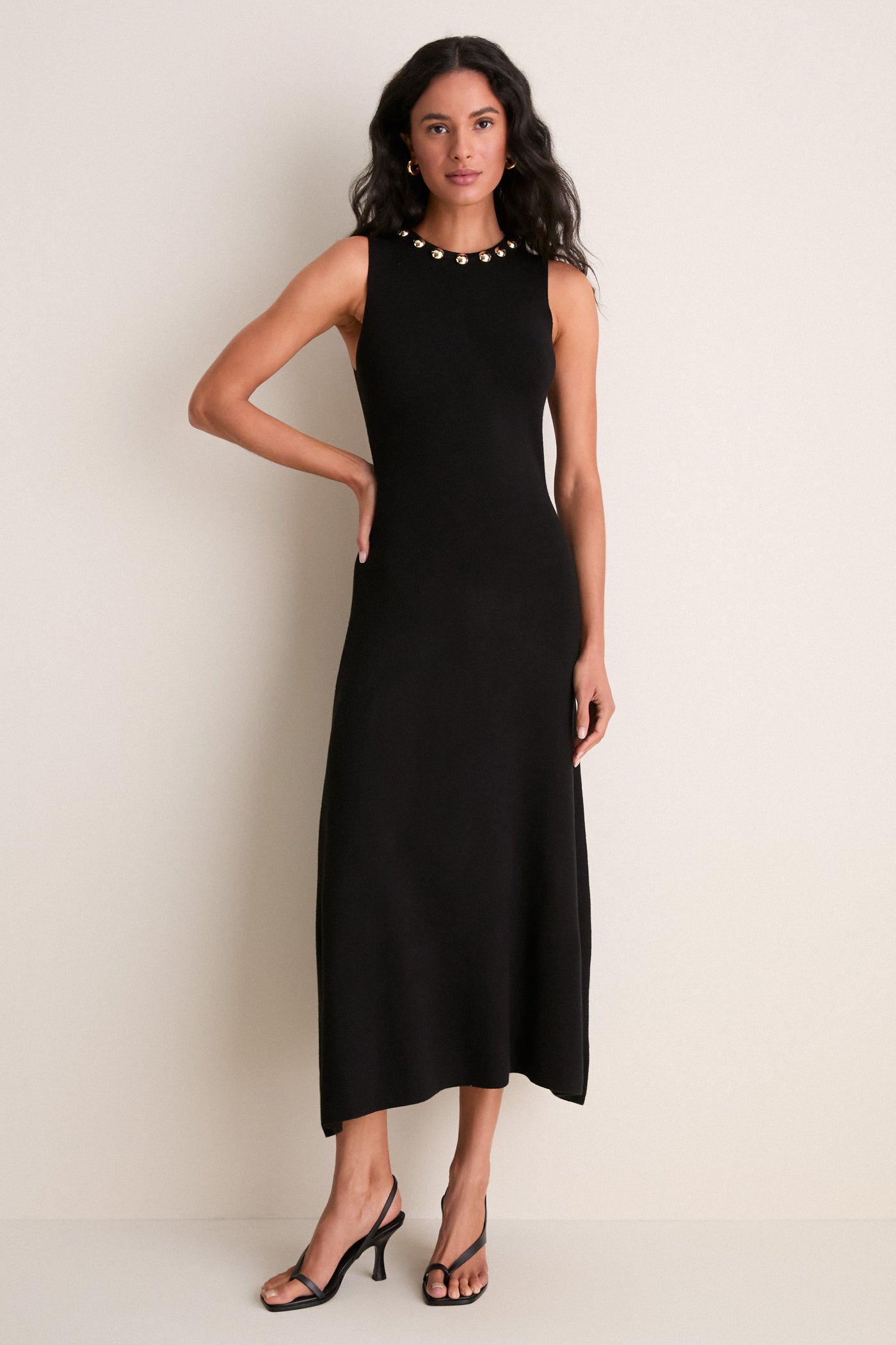 Hyacinth House Black Knit & Gold Hardware Prescott Maxi Dress Black Knit / L