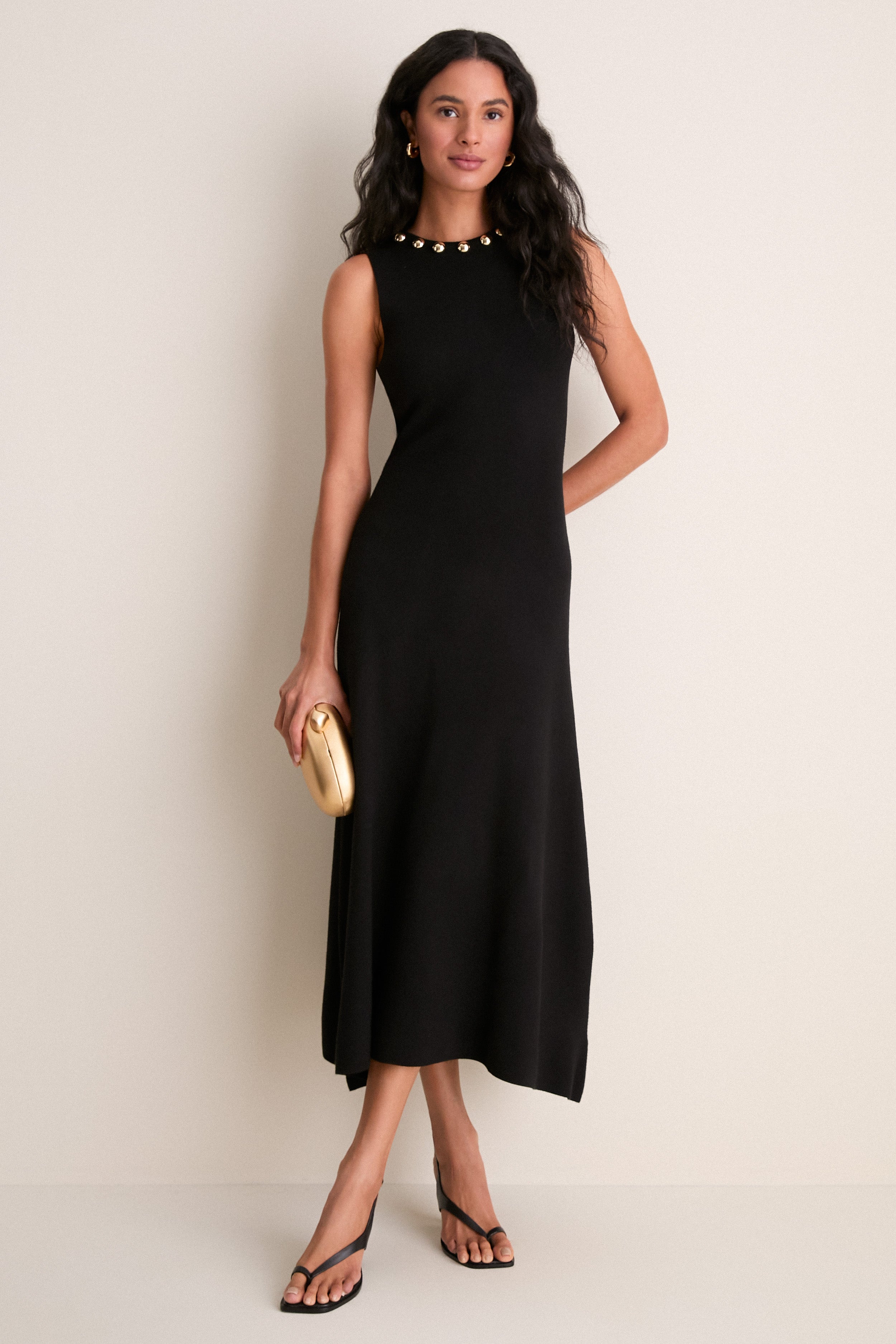 Black Knit & Gold Hardware Prescott Maxi Dress | Hyacinth House