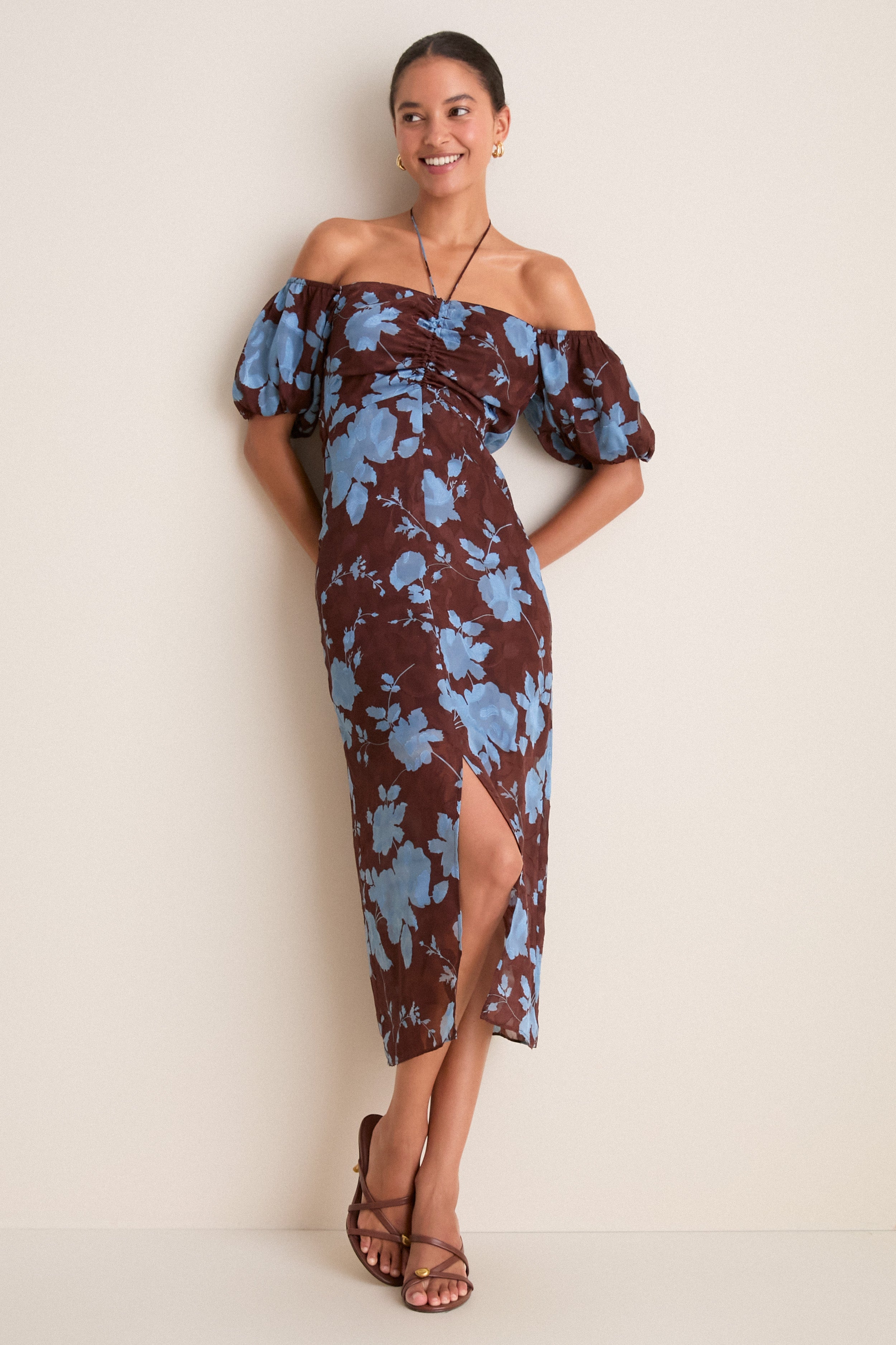 Chocolate & Blue Floral Savannah Midi Dress