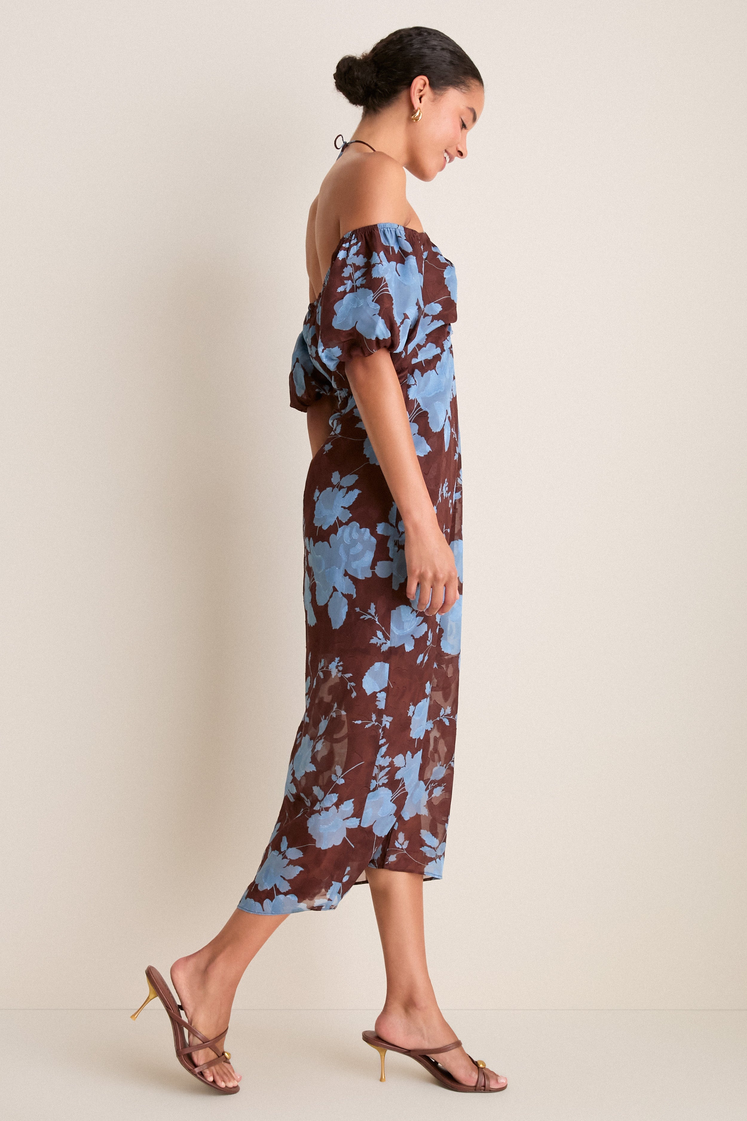 Chocolate & Blue Floral Savannah Midi Dress
