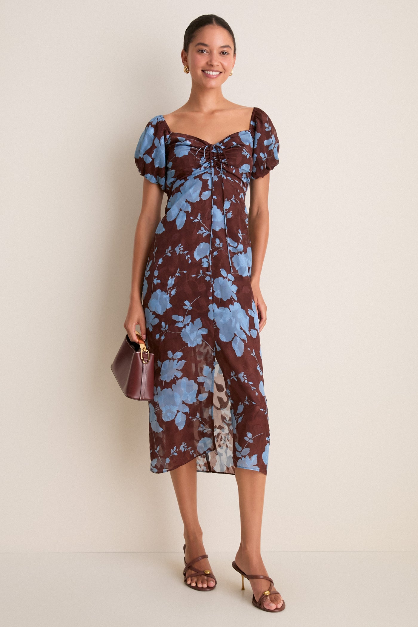 Chocolate & Blue Floral Savannah Midi Dress