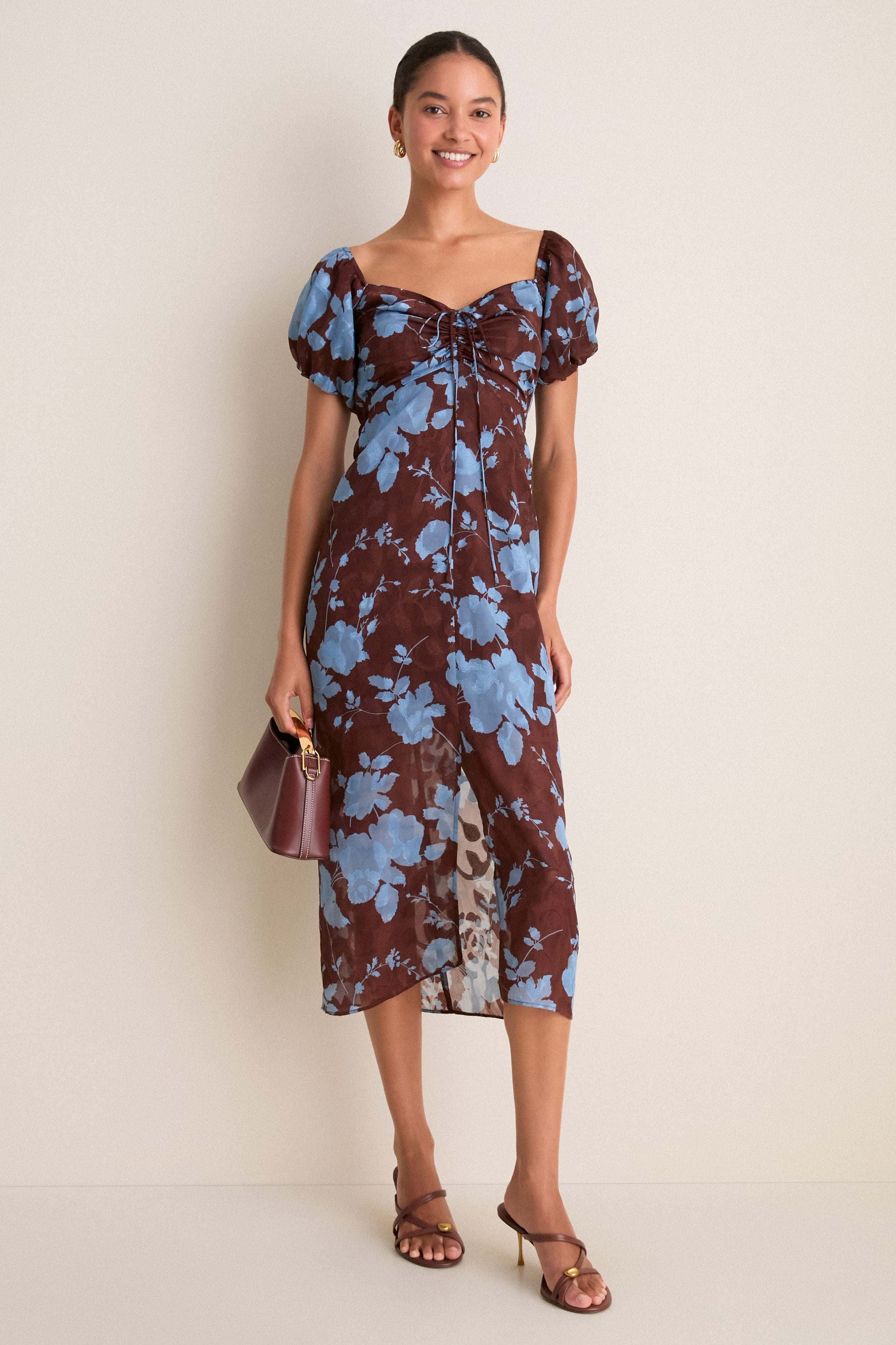 Chocolate & Blue Floral Savannah Midi Dress
