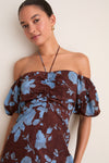 Chocolate & Blue Floral Savannah Midi Dress