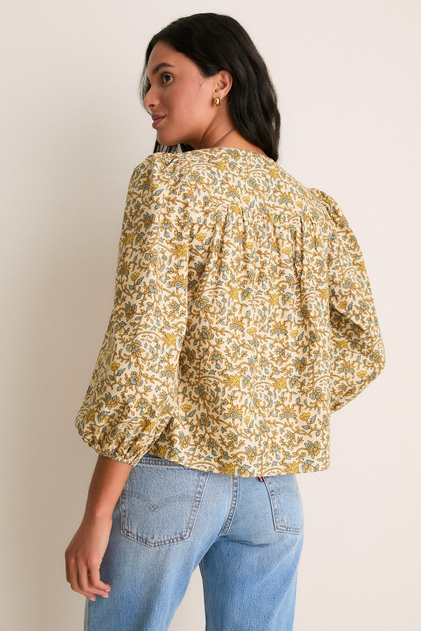 Tan Scrolling Floral Petunia Blouse