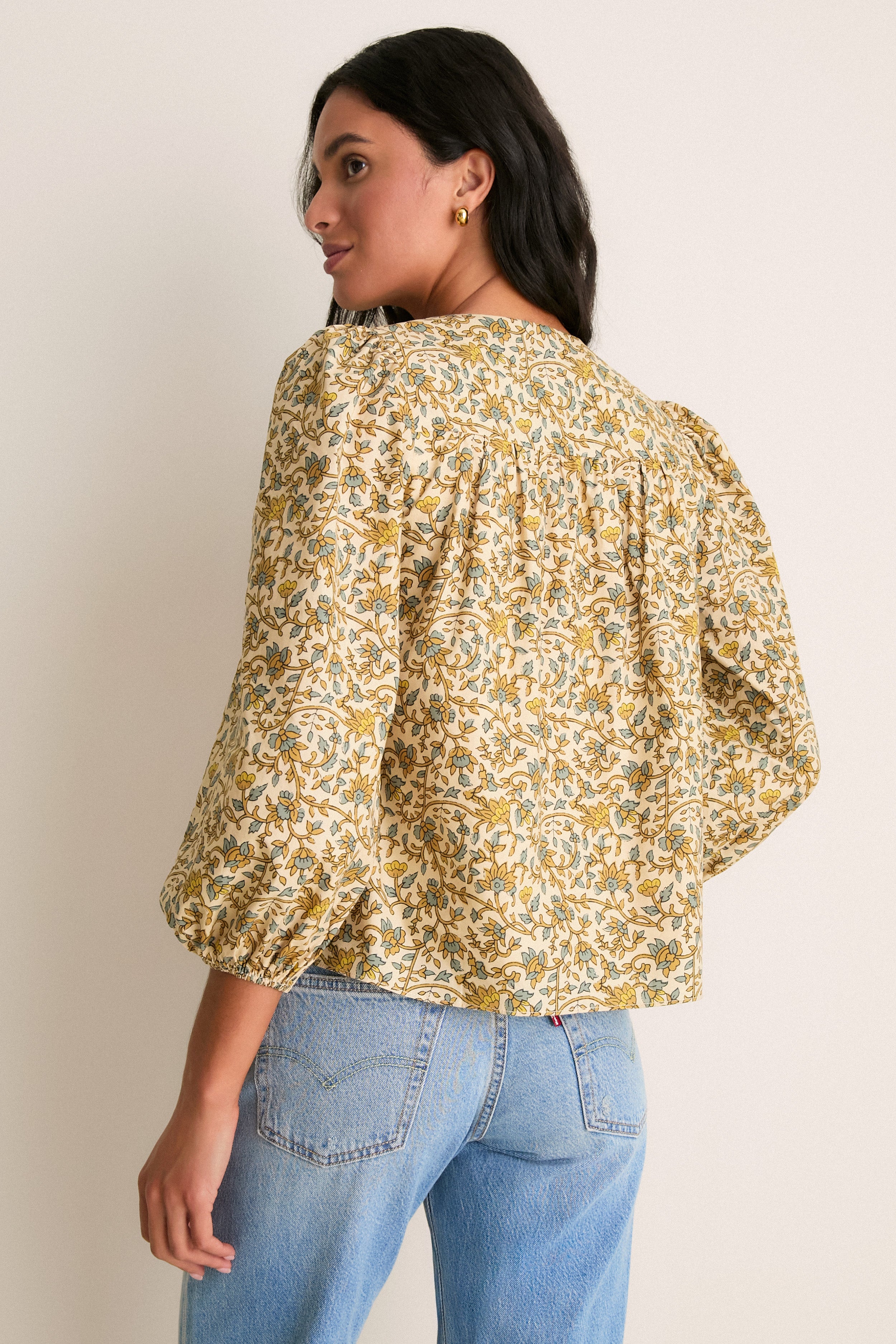 Tan Scrolling Floral Petunia Blouse