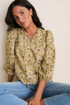 Tan Scrolling Floral Petunia Blouse