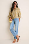 Tan Scrolling Floral Petunia Blouse
