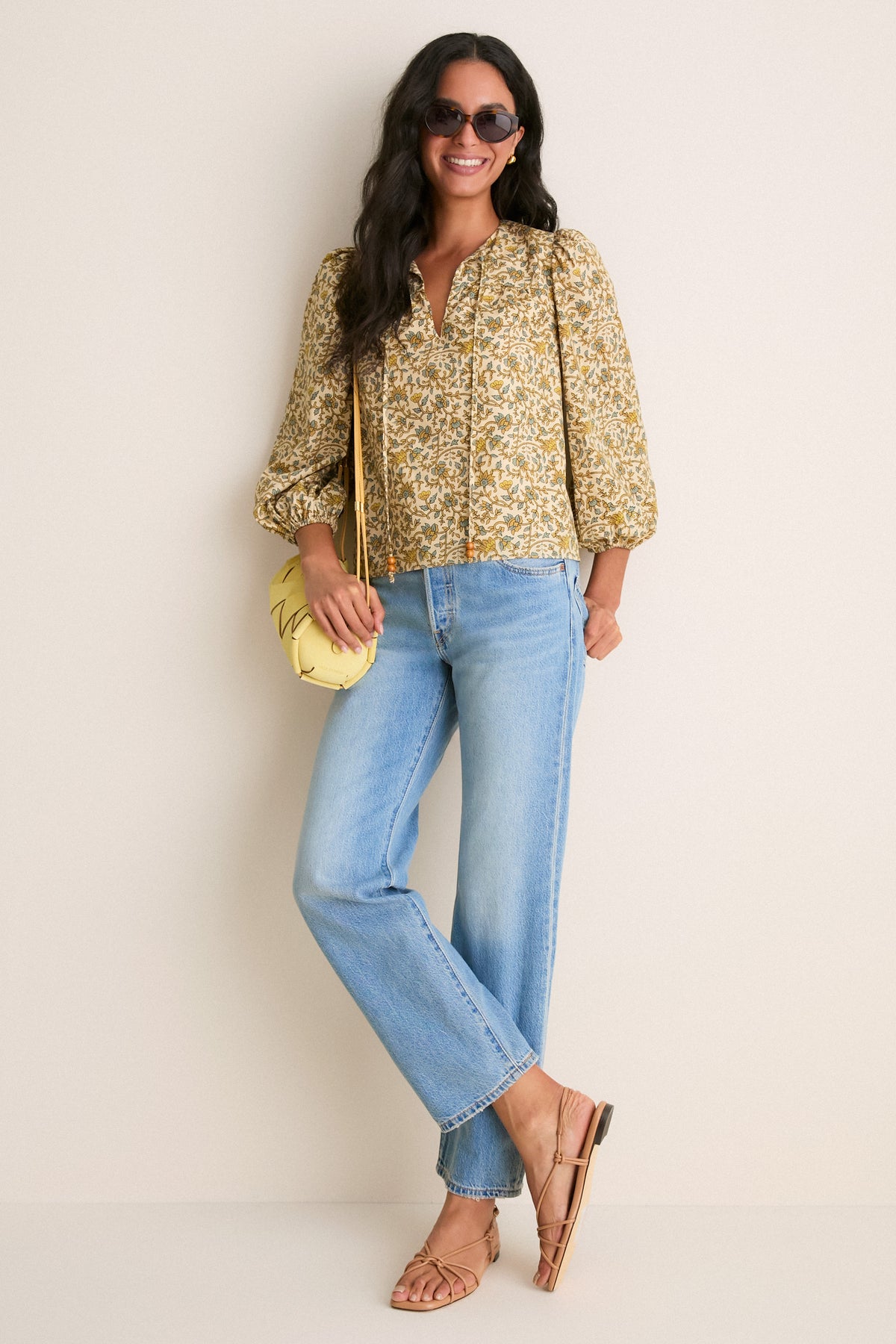 Tan Scrolling Floral Petunia Blouse