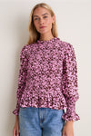 Pink & Brown Floral Smocked Cynthia Blouse