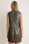 Olive Suede & Leather Mixed Media Martie Mini Dress