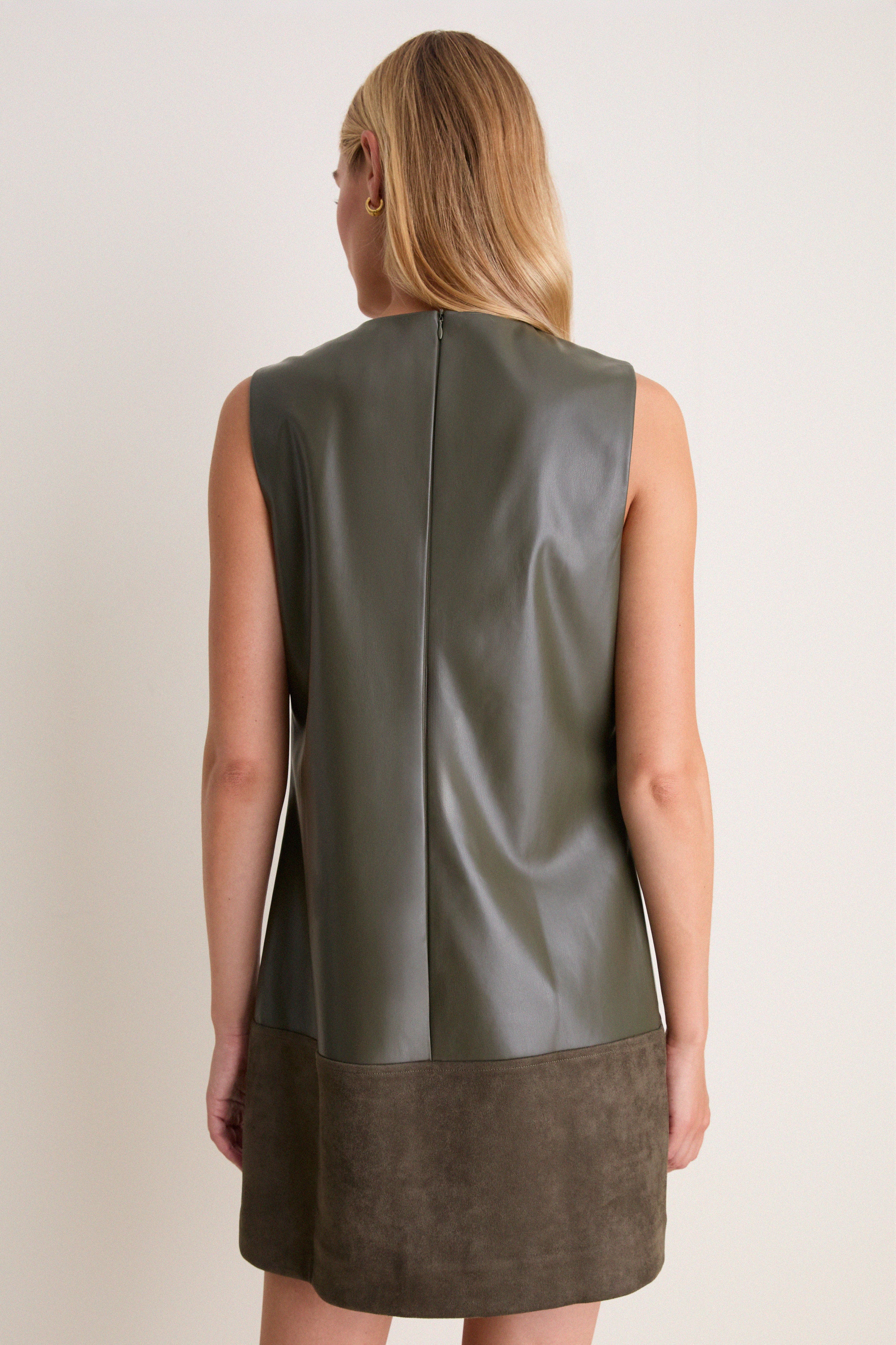 Olive Suede & Leather Mixed Media Martie Mini Dress