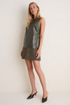 Olive Suede & Leather Mixed Media Martie Mini Dress