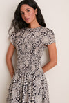 Black & Tan Printed Floral Smocked Rollins Midi Dress