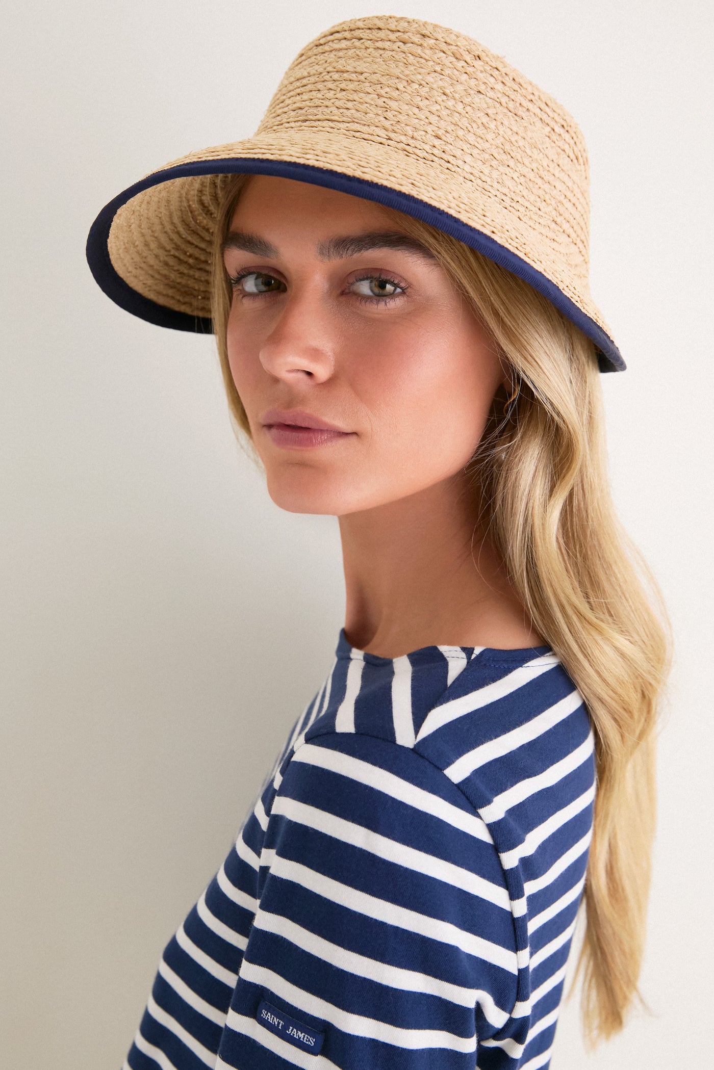 Natural Raffia With Navy Piping Alys Visor