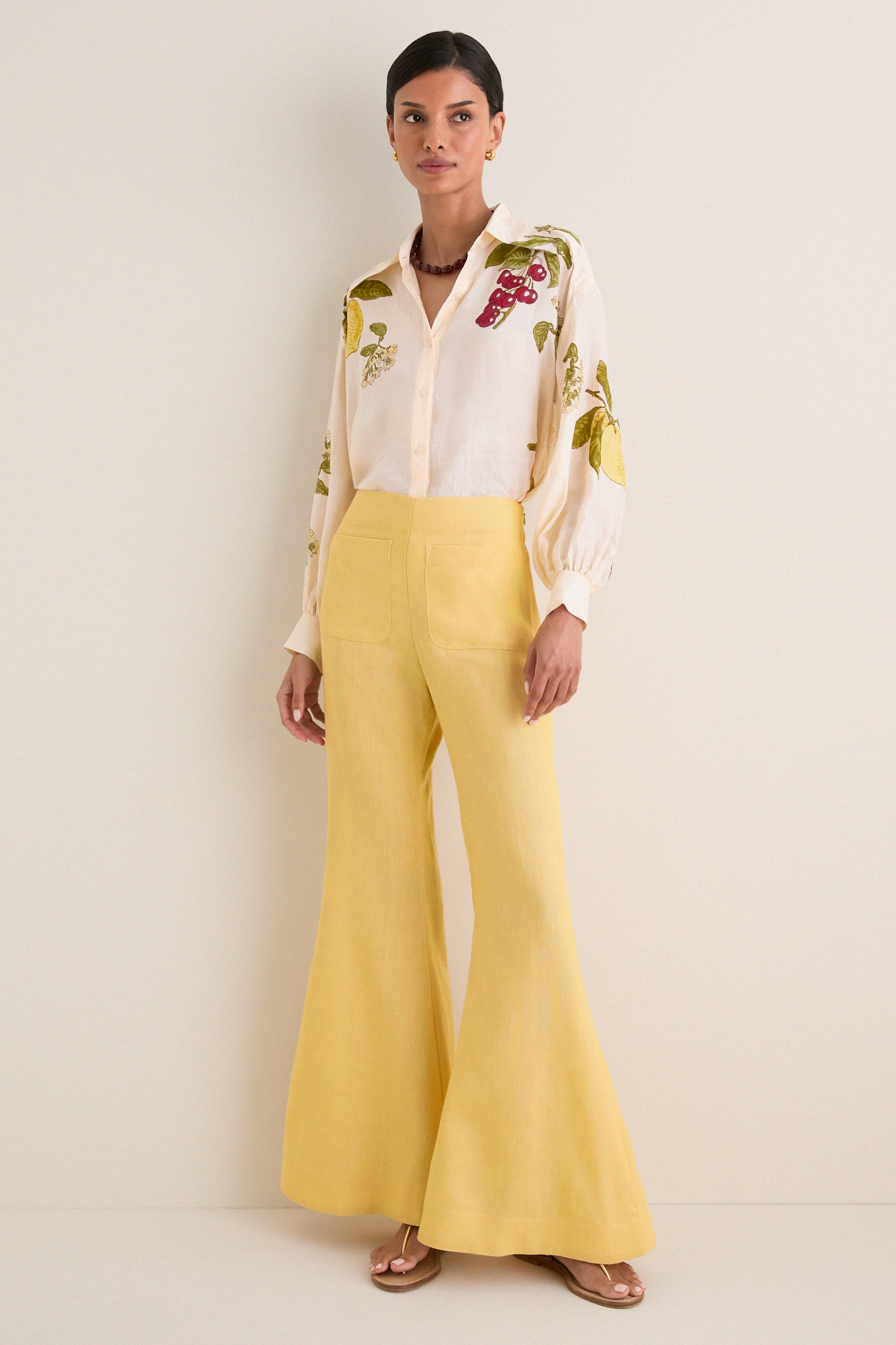 Light Yellow Farah Sunlight Linen Pant