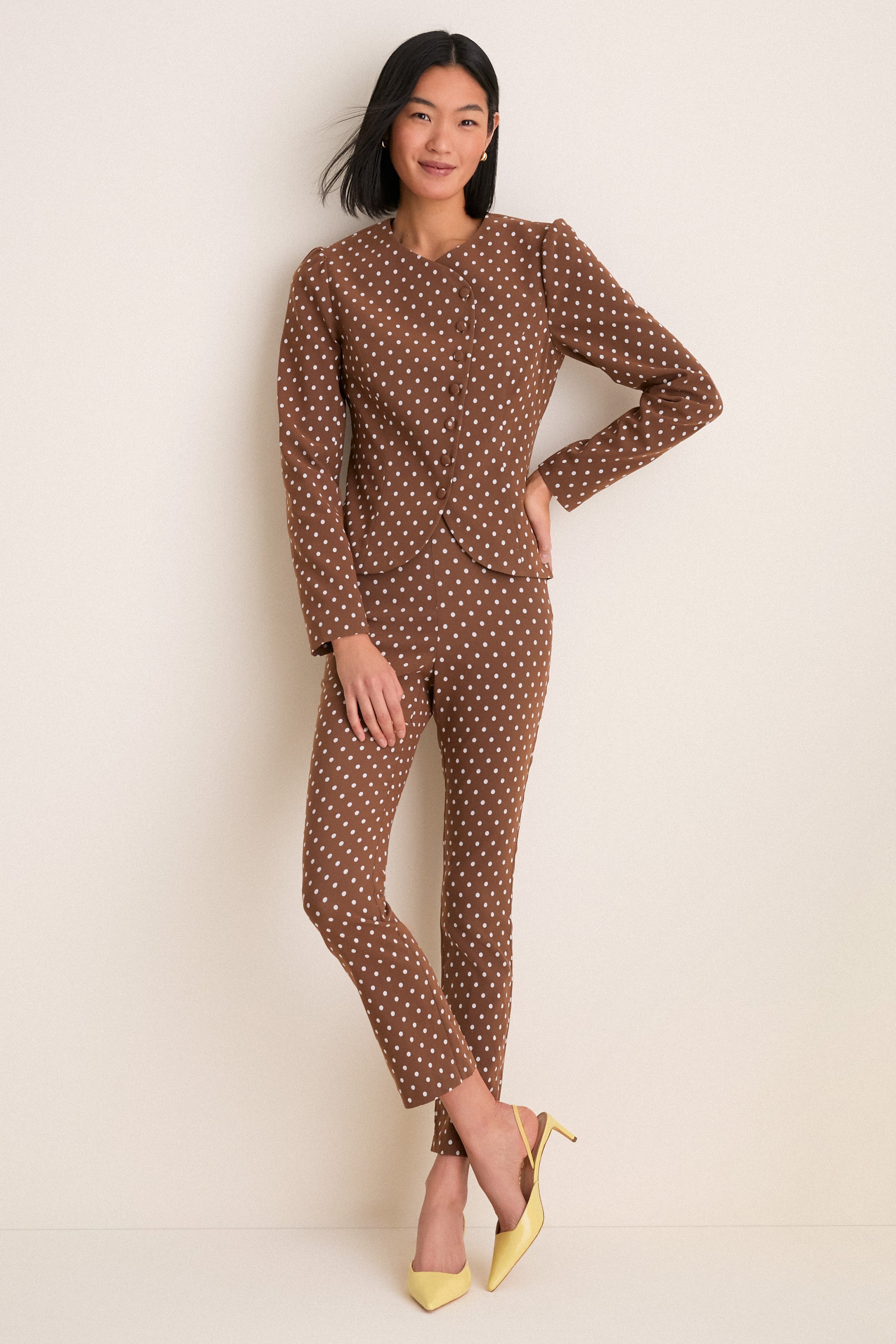 Cocoa Dot Stretch Jacquard Ashford Pants | Tuckernuck