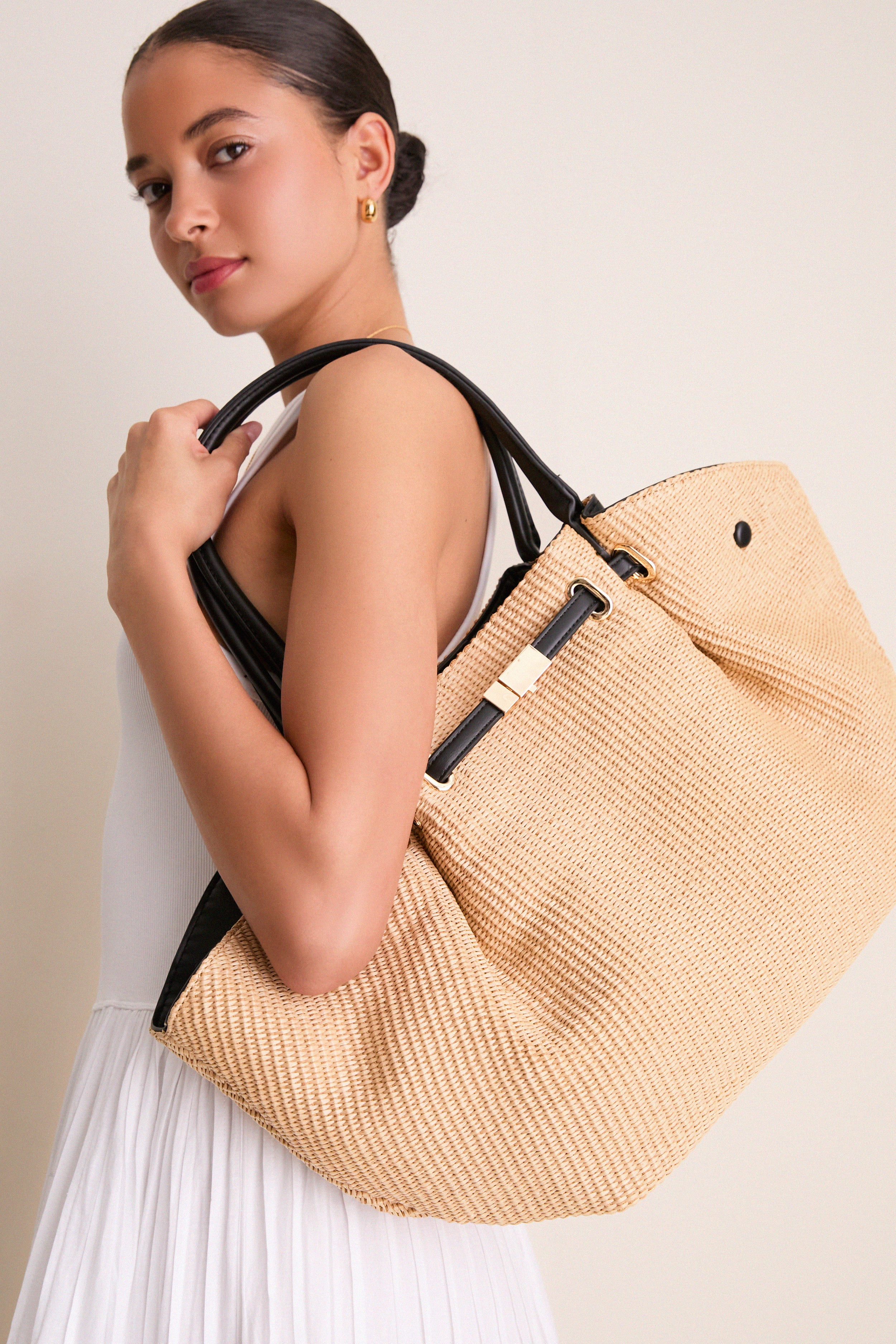 Natural Black Kaia Straw Tote | Urban Expressions