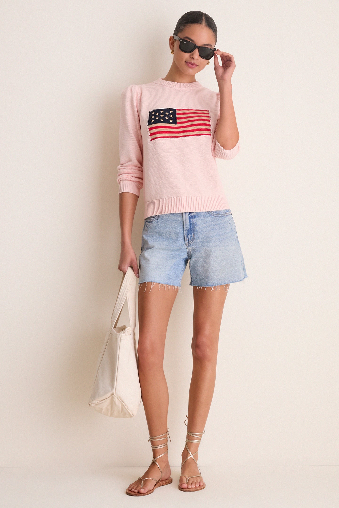 Light Pink Cropped Cotton Puff Sleeve Americana