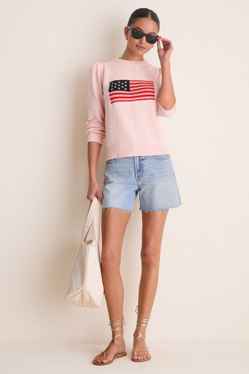 Light Pink Cropped Cotton Puff Sleeve Americana