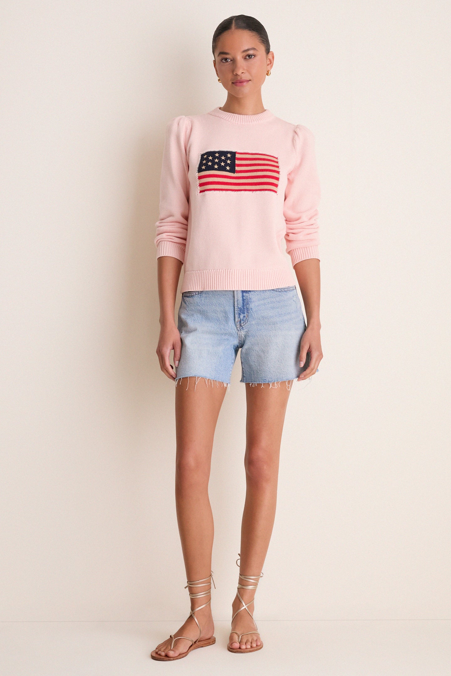 Light Pink Cropped Cotton Puff Sleeve Americana