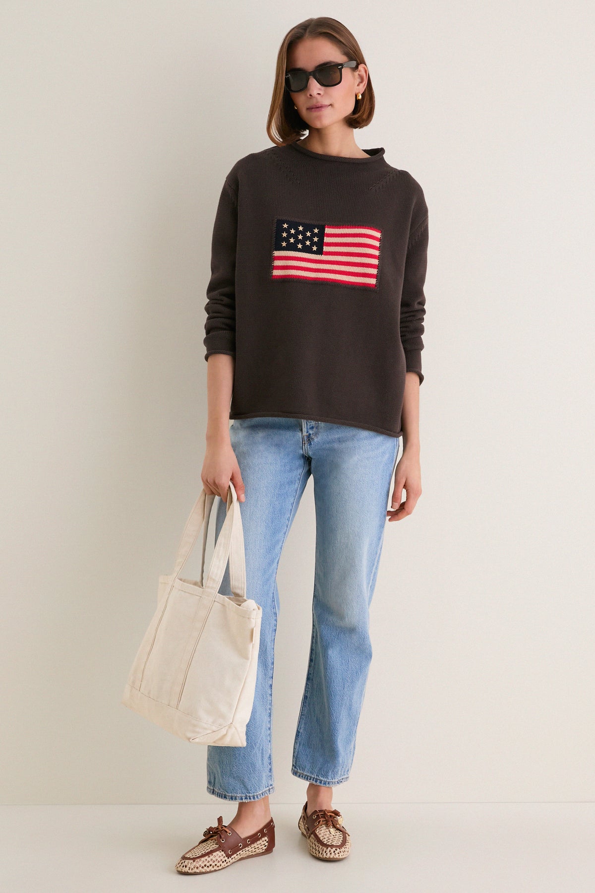 Dark Brown Cotton Rollneck Americana Sweater