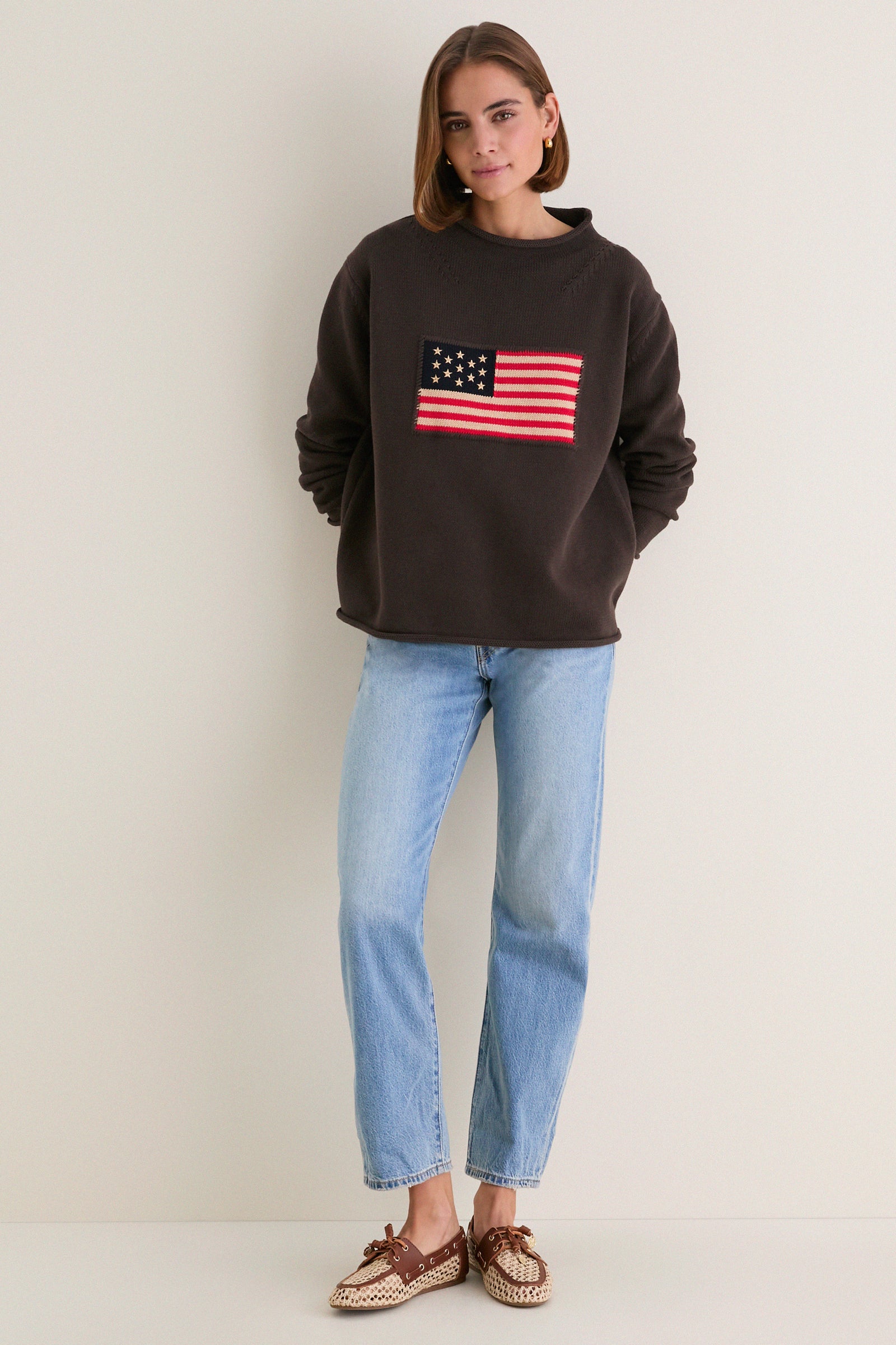 Dark Brown Cotton Rollneck Americana Sweater