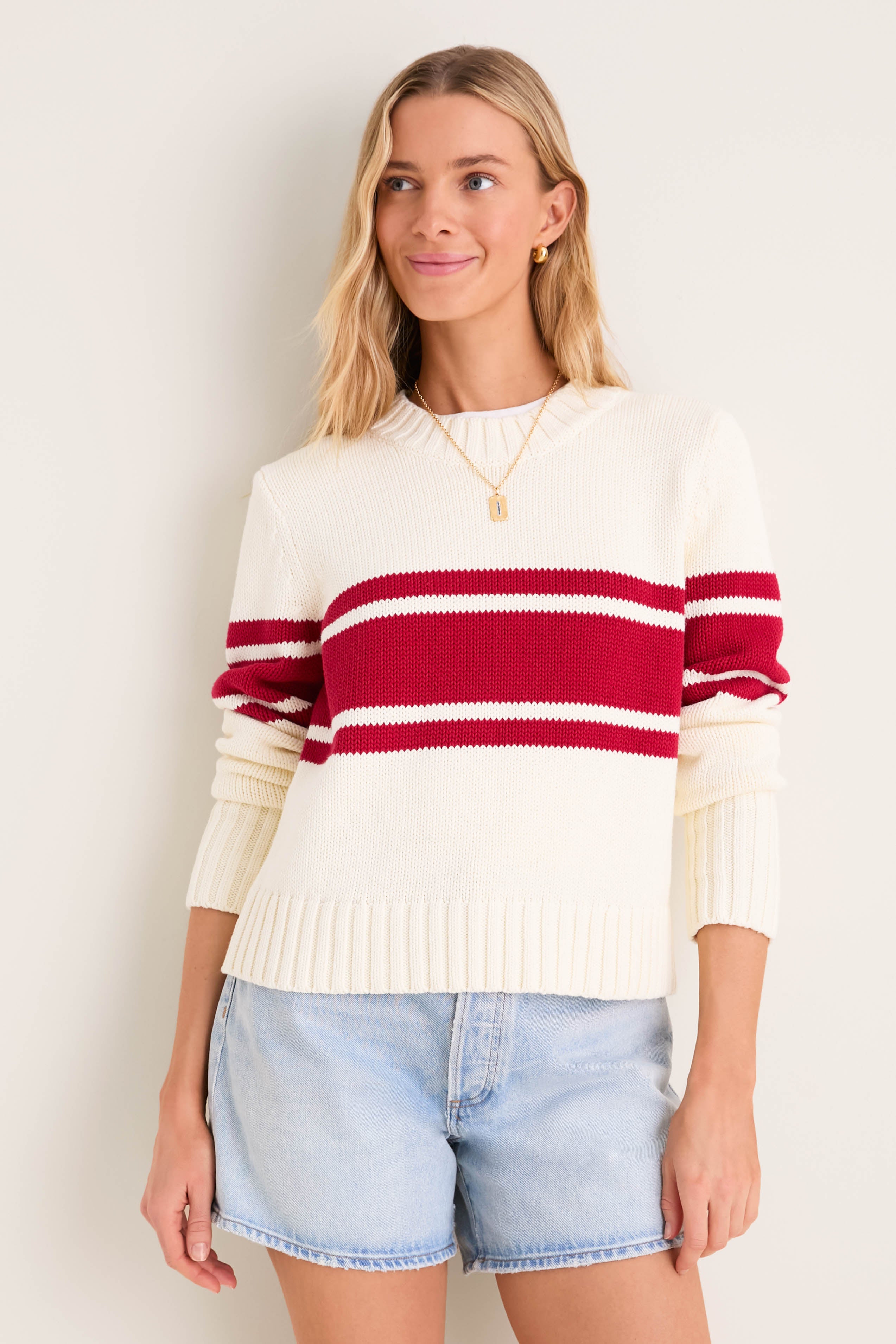 Ivory and Red Stripe William Crewneck | Tuckernuck