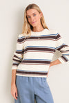 Ivory and Brown Stripe Cotton William Crewneck