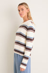 Ivory and Brown Stripe Cotton William Crewneck