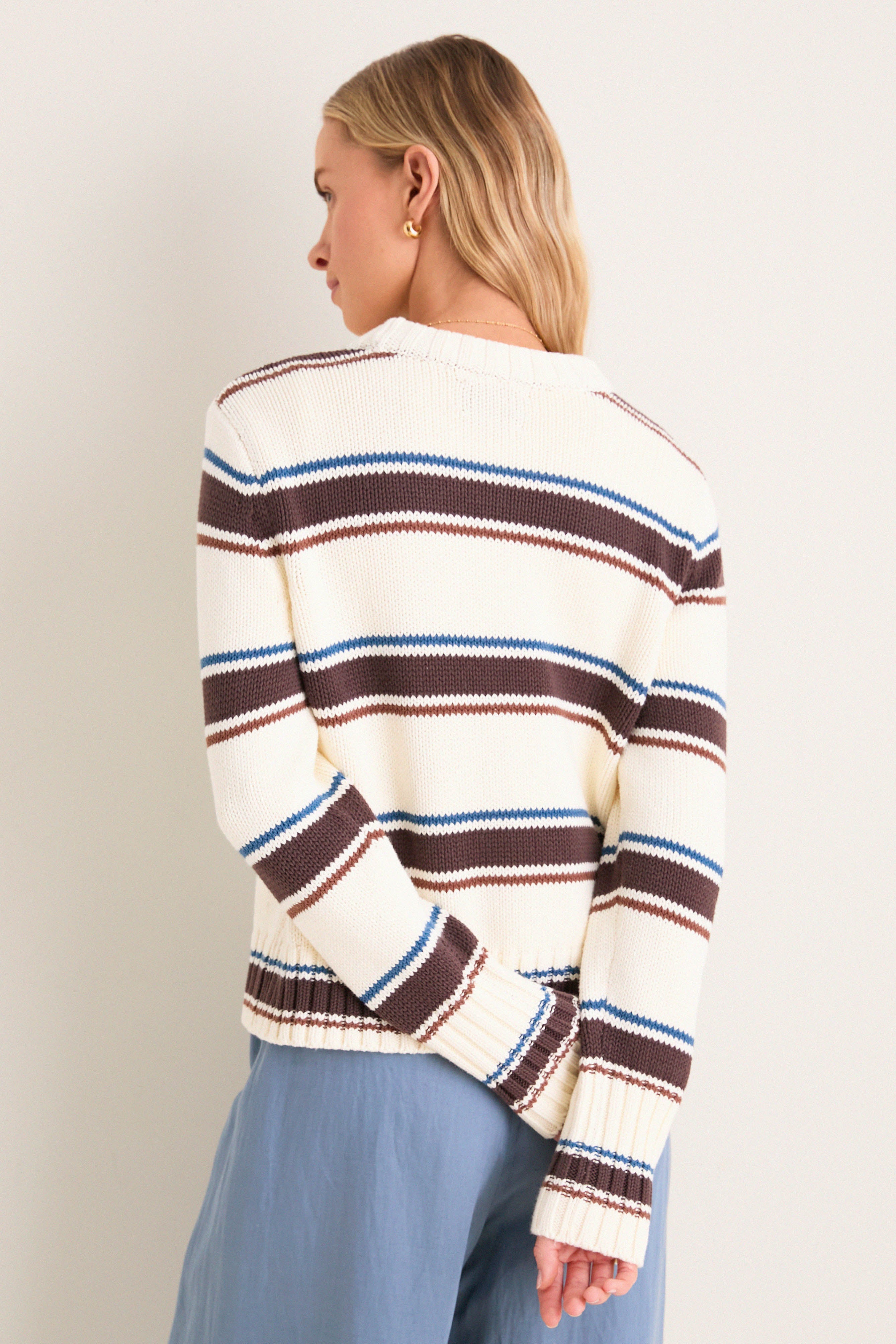Ivory and Brown Stripe William Crewneck | Tuckernuck
