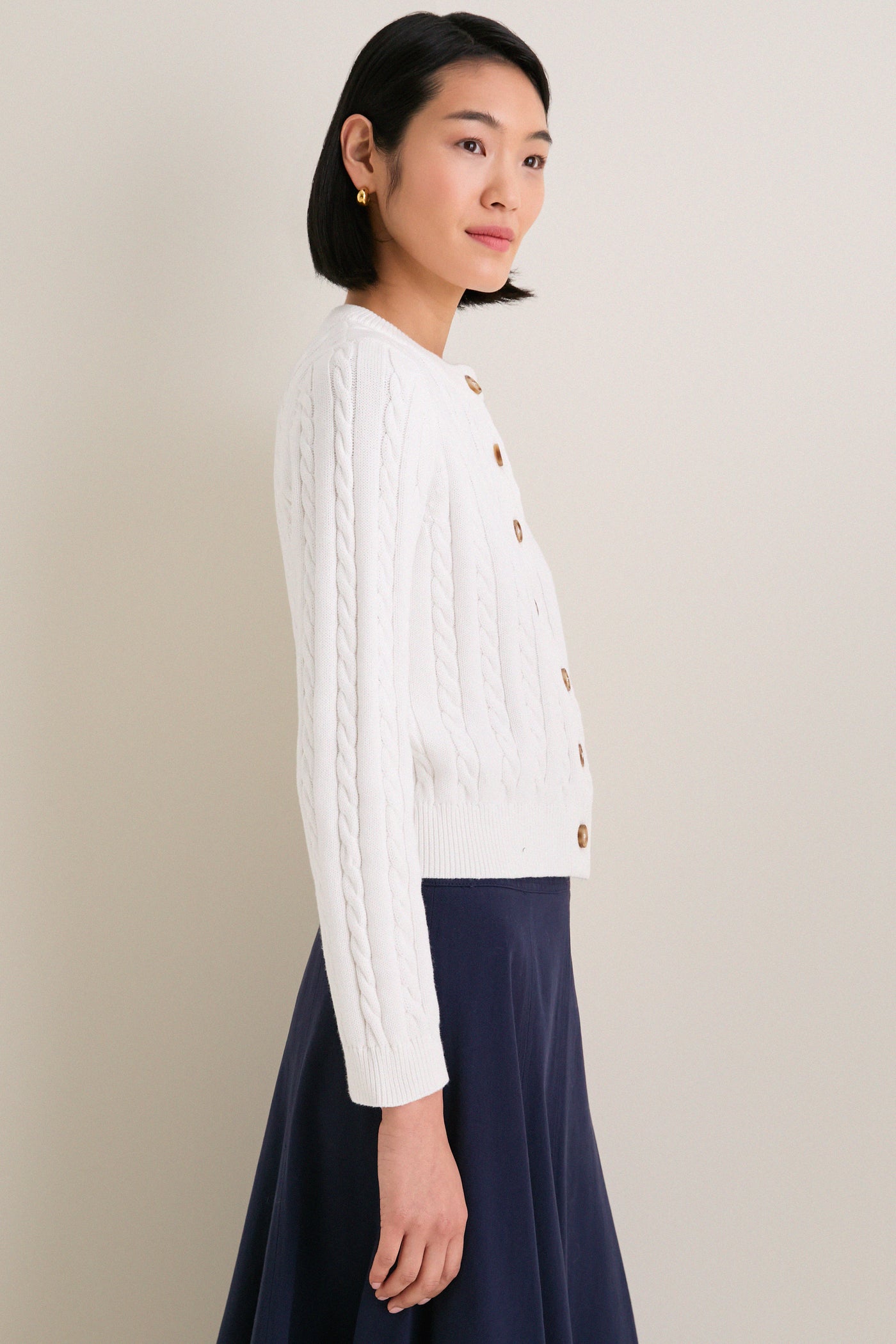 Ivory Cotton Cable Draper Cardigan