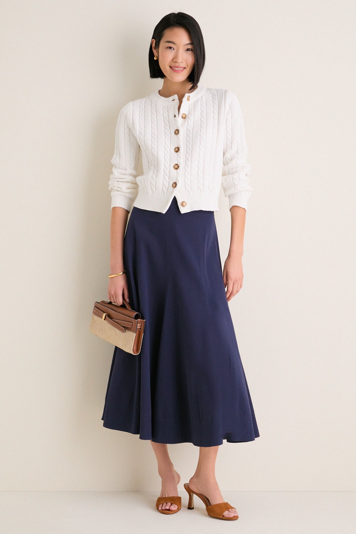 Ivory Cotton Cable Draper Cardigan